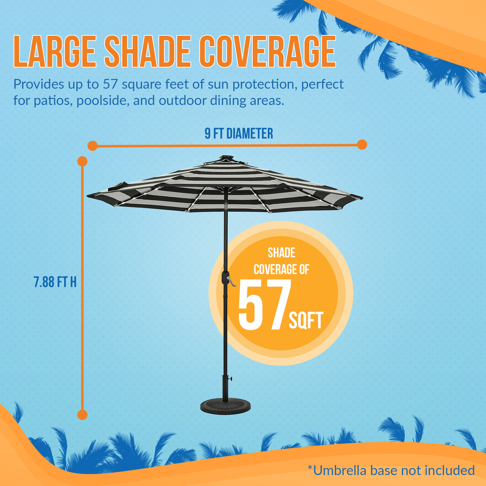 Mirage Fiesta 9-ft Octagon Market Umbrella with Solar LED Tube Lights - Black and Light Gray | NU6849 image 5
