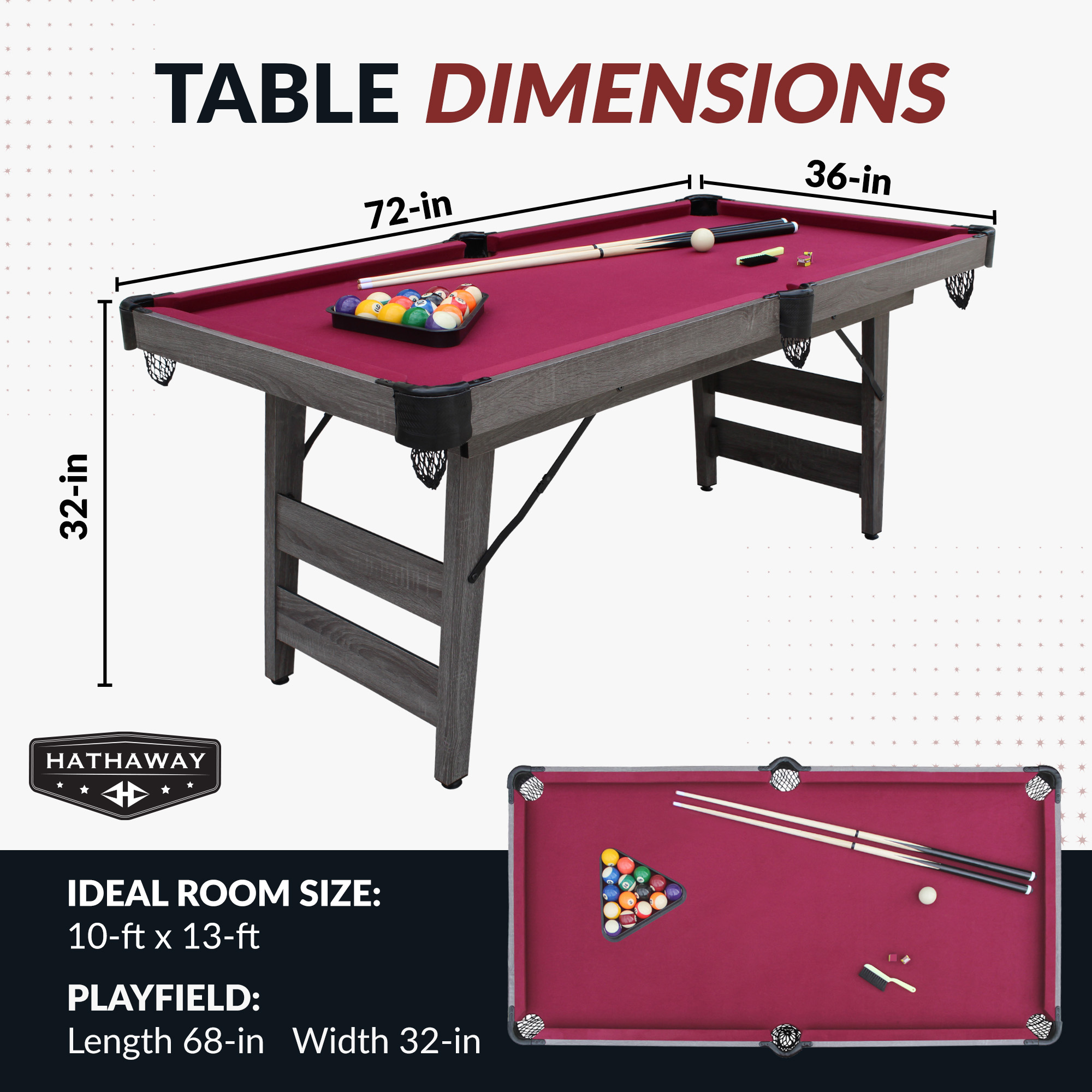 Pendleton 6-ft Portable Pool Table - Driftwood Finish with Burgundy Felt | BG50379 image 2