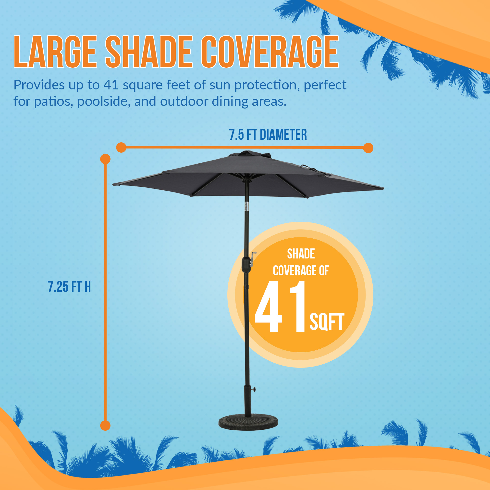 Bistro 7.5-ft Hexagon Market Umbrella - Slate Grey - Polyester Canopy | NU6827 image 5