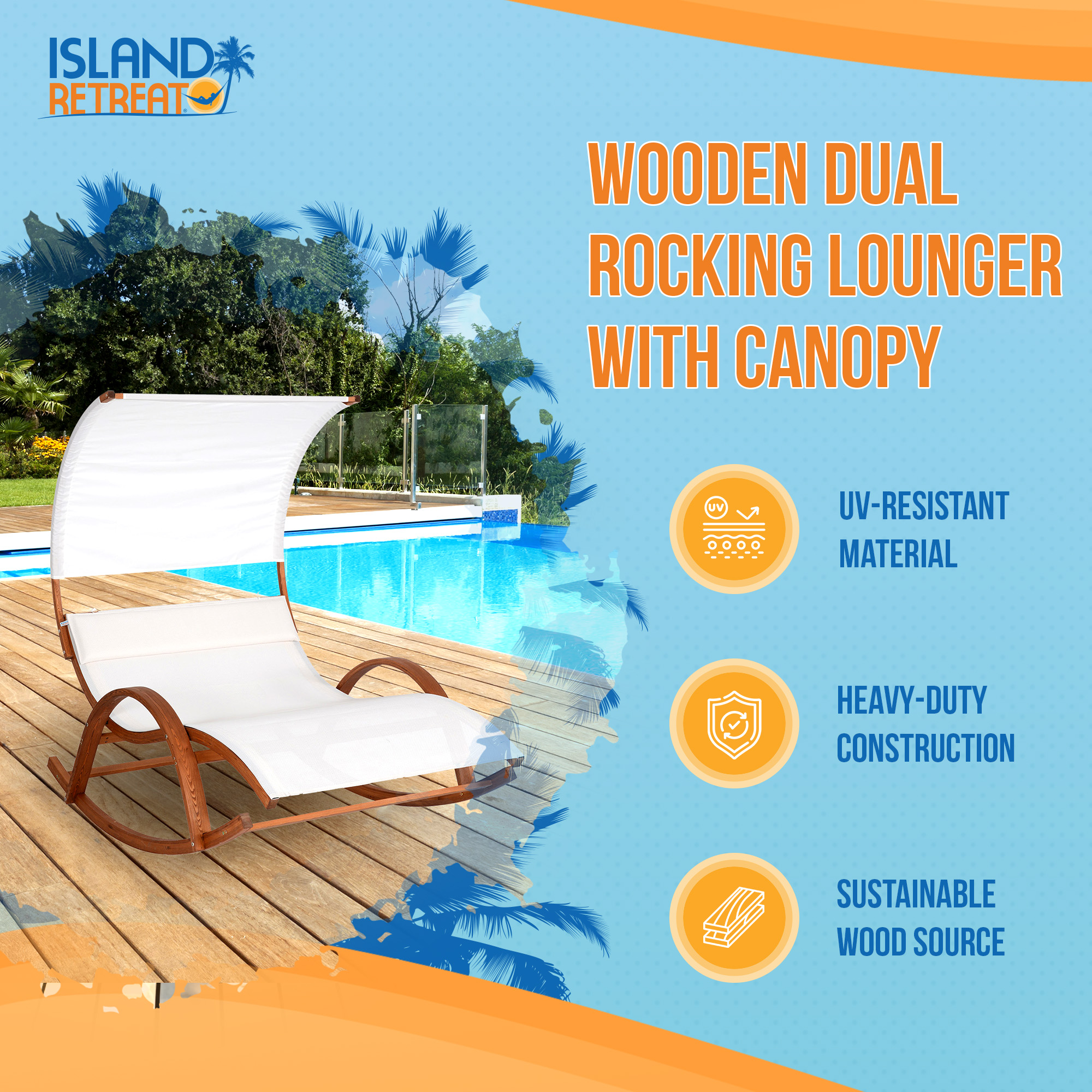 Bentwood Breeze Wood Frame Dual Rocking Lounger With Canopy | NU6903 image 3