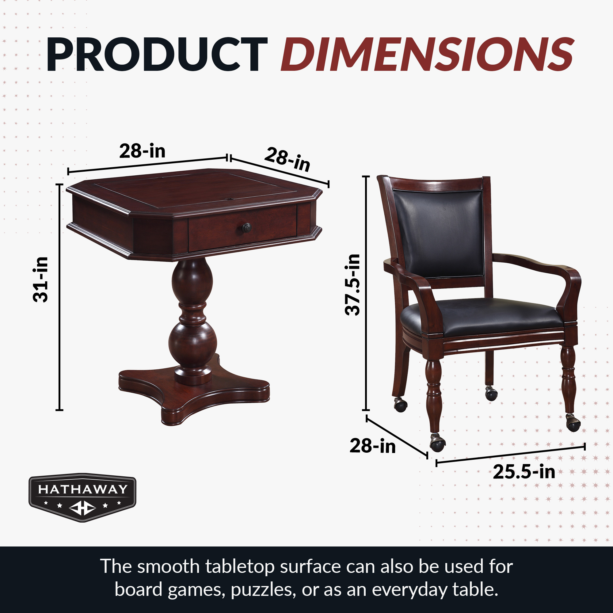 Fortress 28-in Chess 3-in-1 Pedestal Game Table Set with Chairs | BG2995 image 3