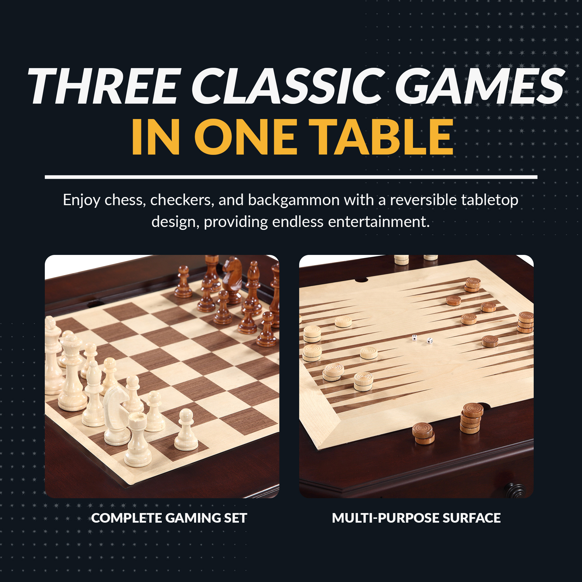 Fortress 28-in Chess 3-in-1 Pedestal Game Table Set with Chairs | BG2995 image 4