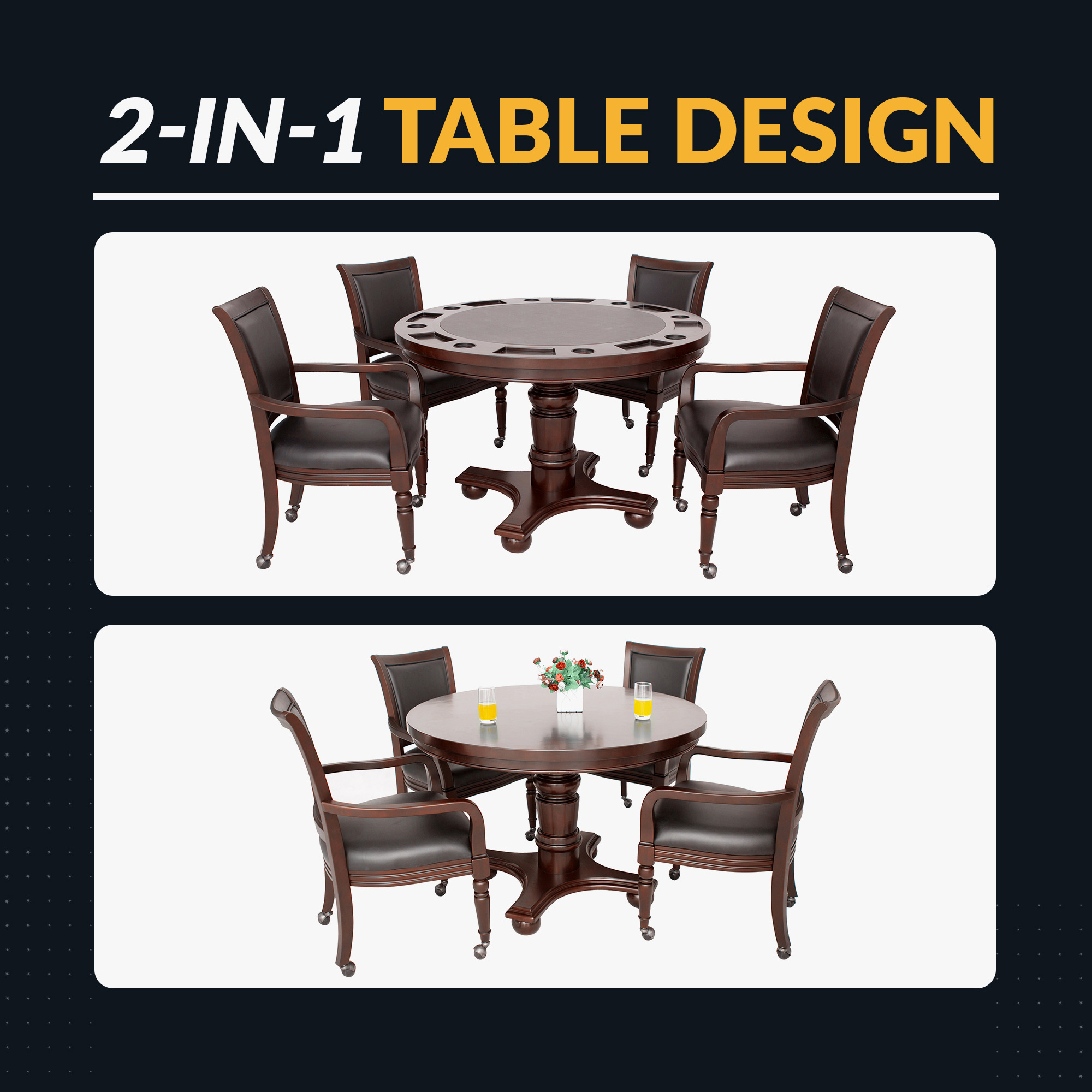Bridgeport 48-in Poker Table and Dining Top with 4 Arm Chairs - Walnut Finish | BG2348W image 7
