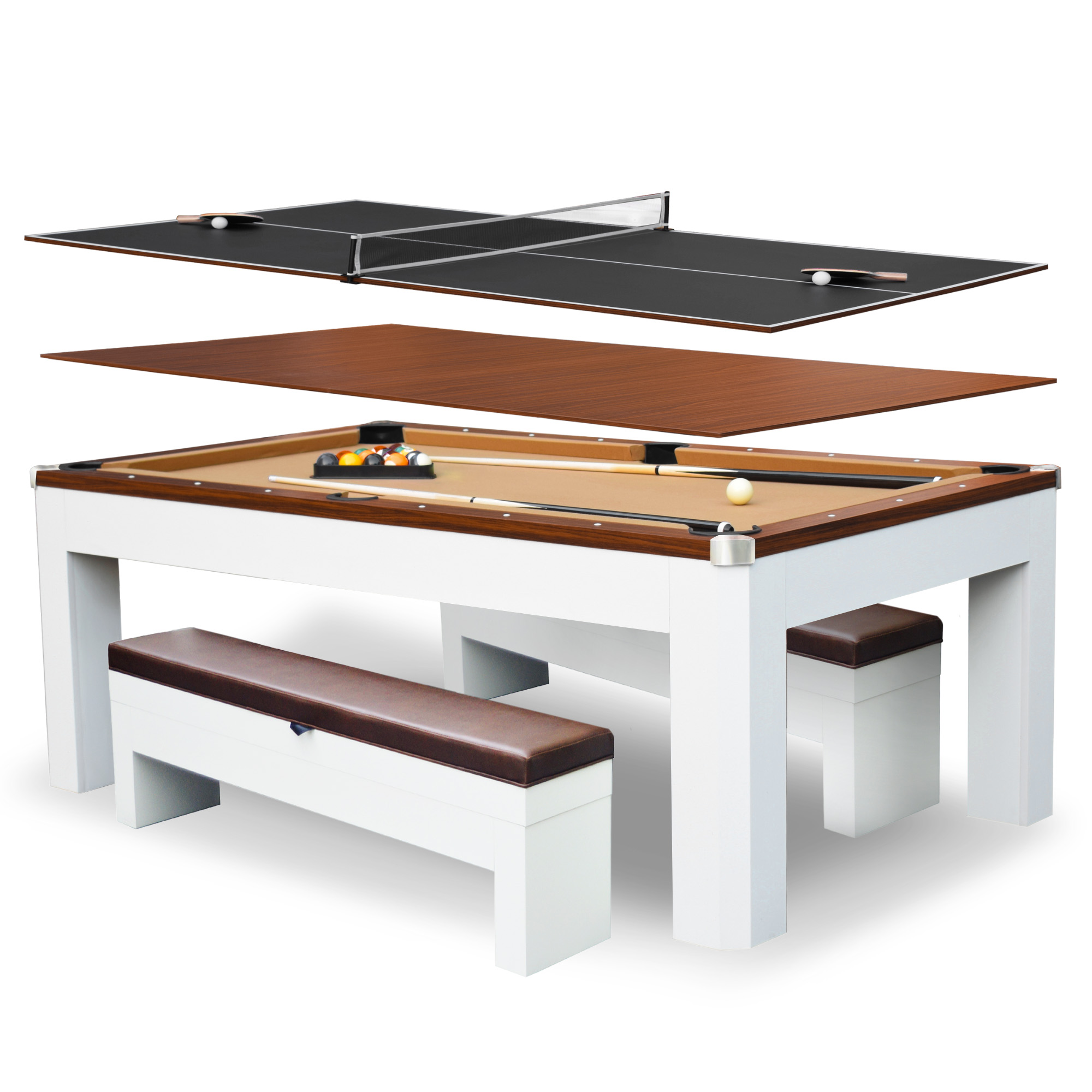 Newport II 7-ft Pool Table Combo Set with Benches - White with Camel Felt | BG50378