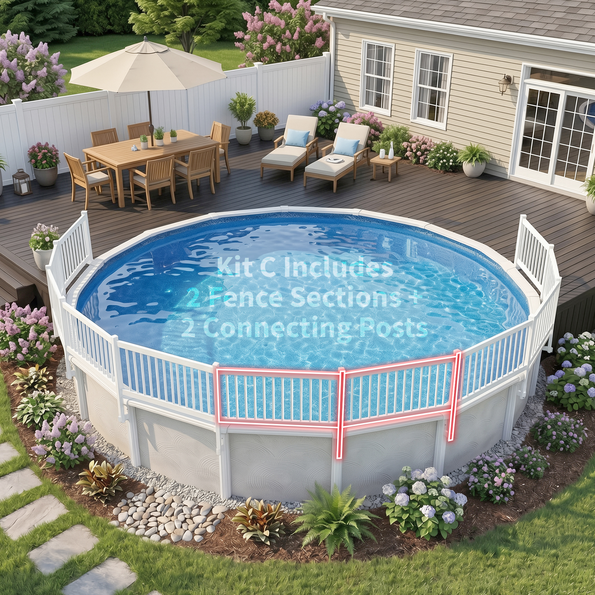 Above Ground Pool Fence Add-On Kit C (2 Sections) - White | NE147 - product image