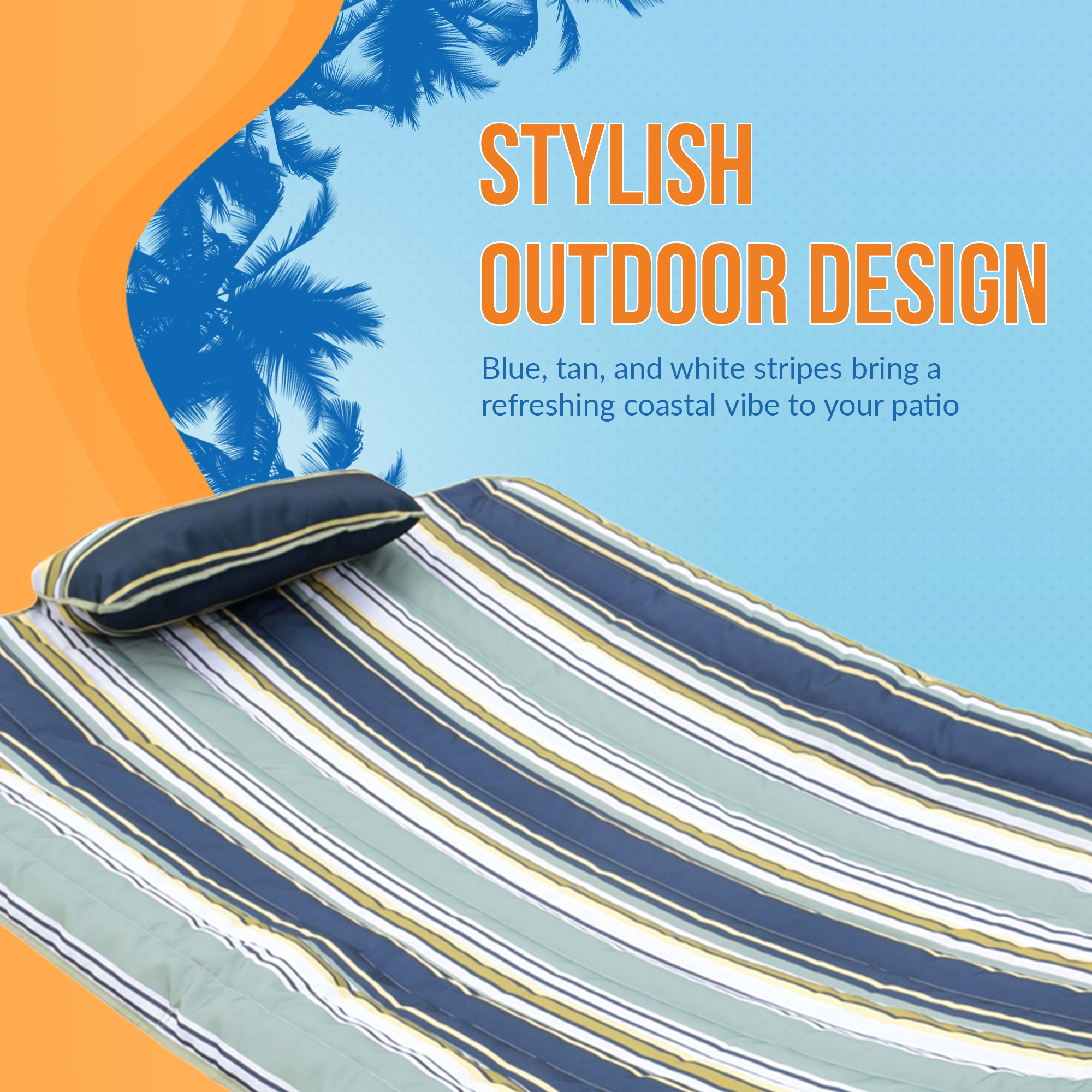 Outdoor Leisure Hammock Pillow & Pad Set - Coastal Turquoise Stripe | NU6802 image 7