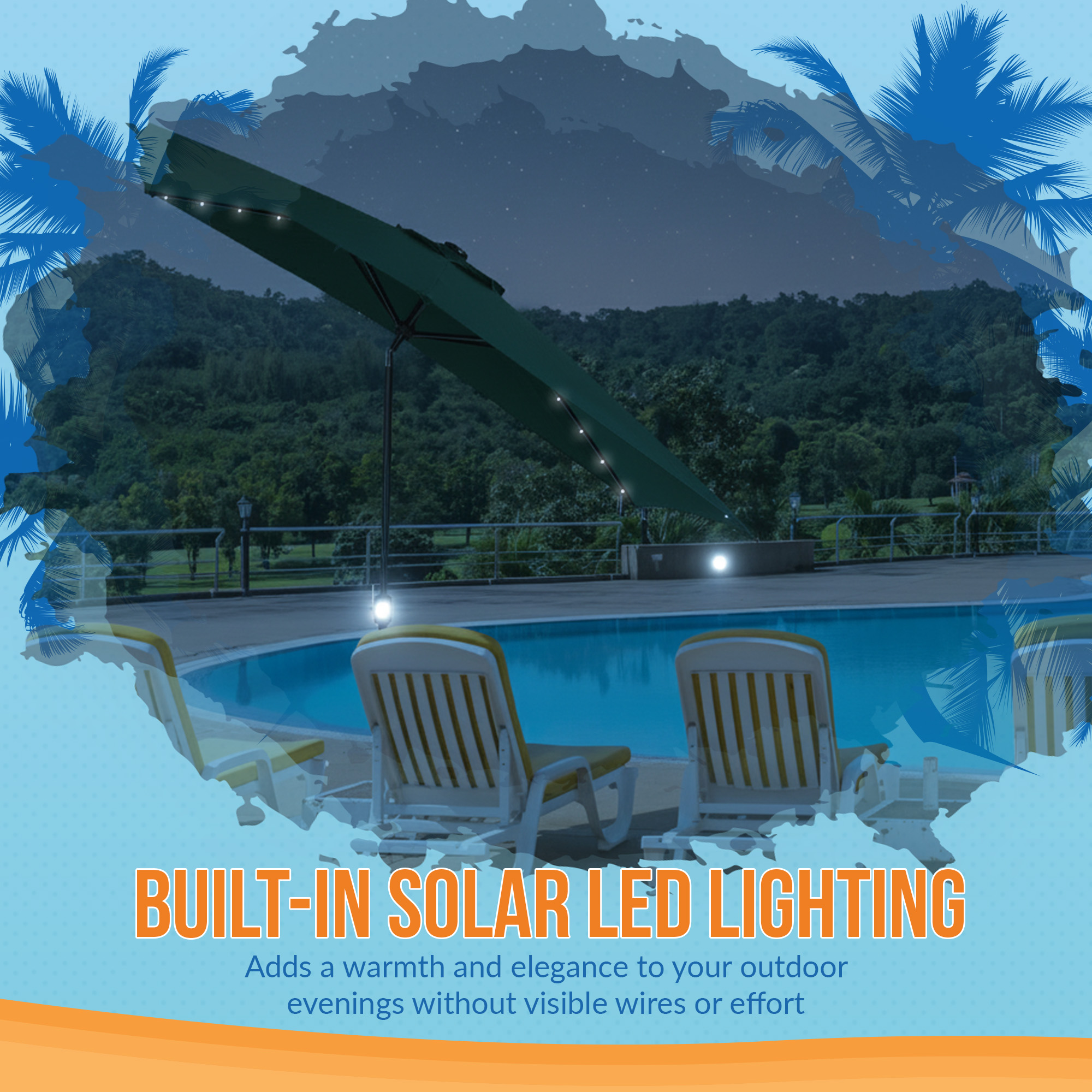 Nassau 6.5-ft x 10-ft Rectangular Market Umbrella with LED Lights - Hunter Green - Breez-Tex Canopy | NU6864 image 7