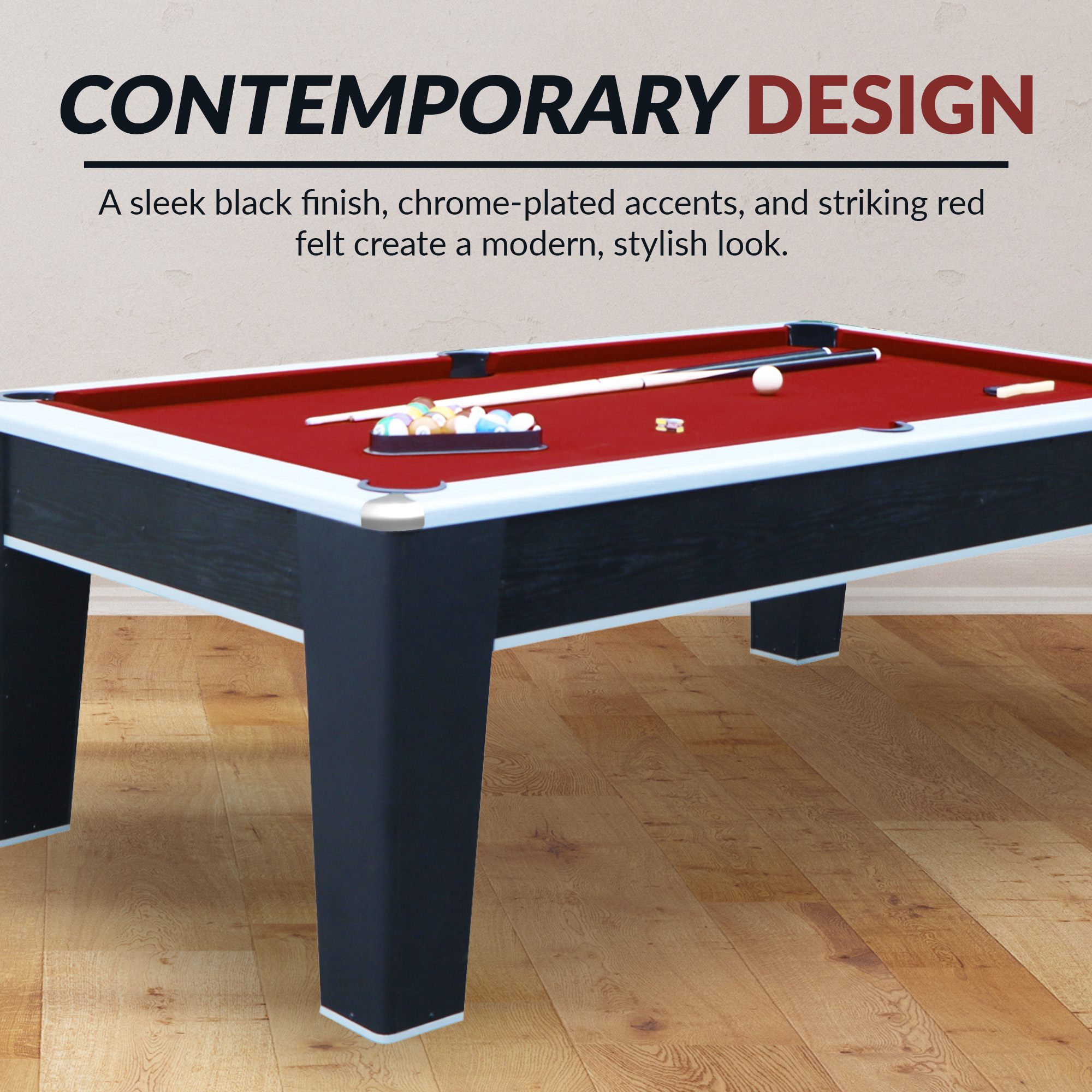 Mirage 90-in Pool Table - Black and Silver with Dark Red Felt | BG5033 image 7