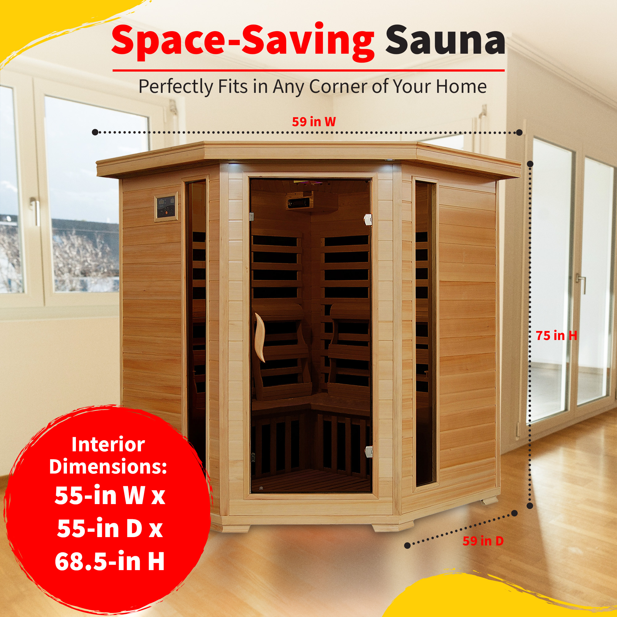 Tucson 4-Person Hemlock Corner Infrared Sauna with 10 Carbon Heaters | SA2420DX image 5