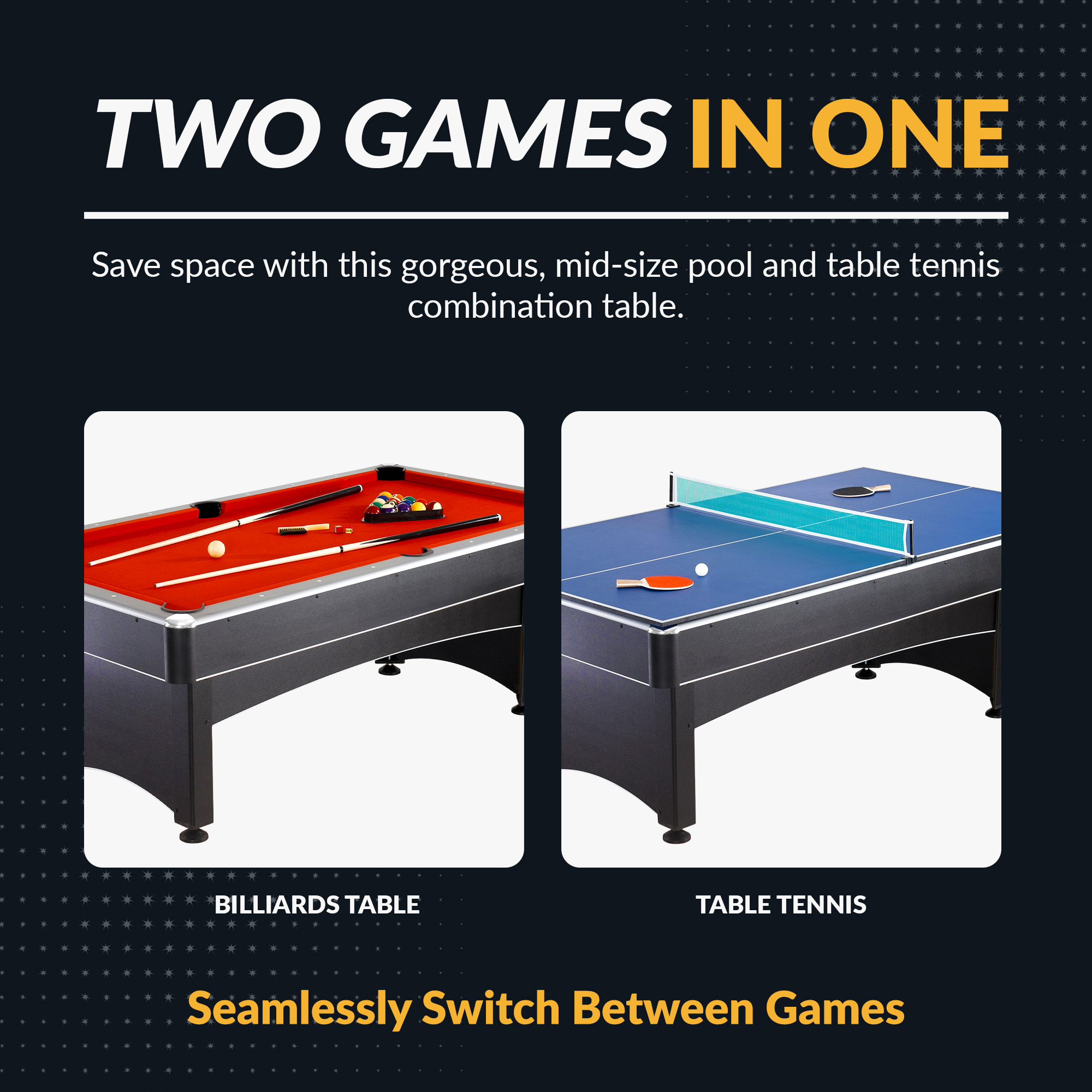 Maverick 7-ft Pool Table with Table Tennis Top - Black with Red Felt | BG1023M image 3