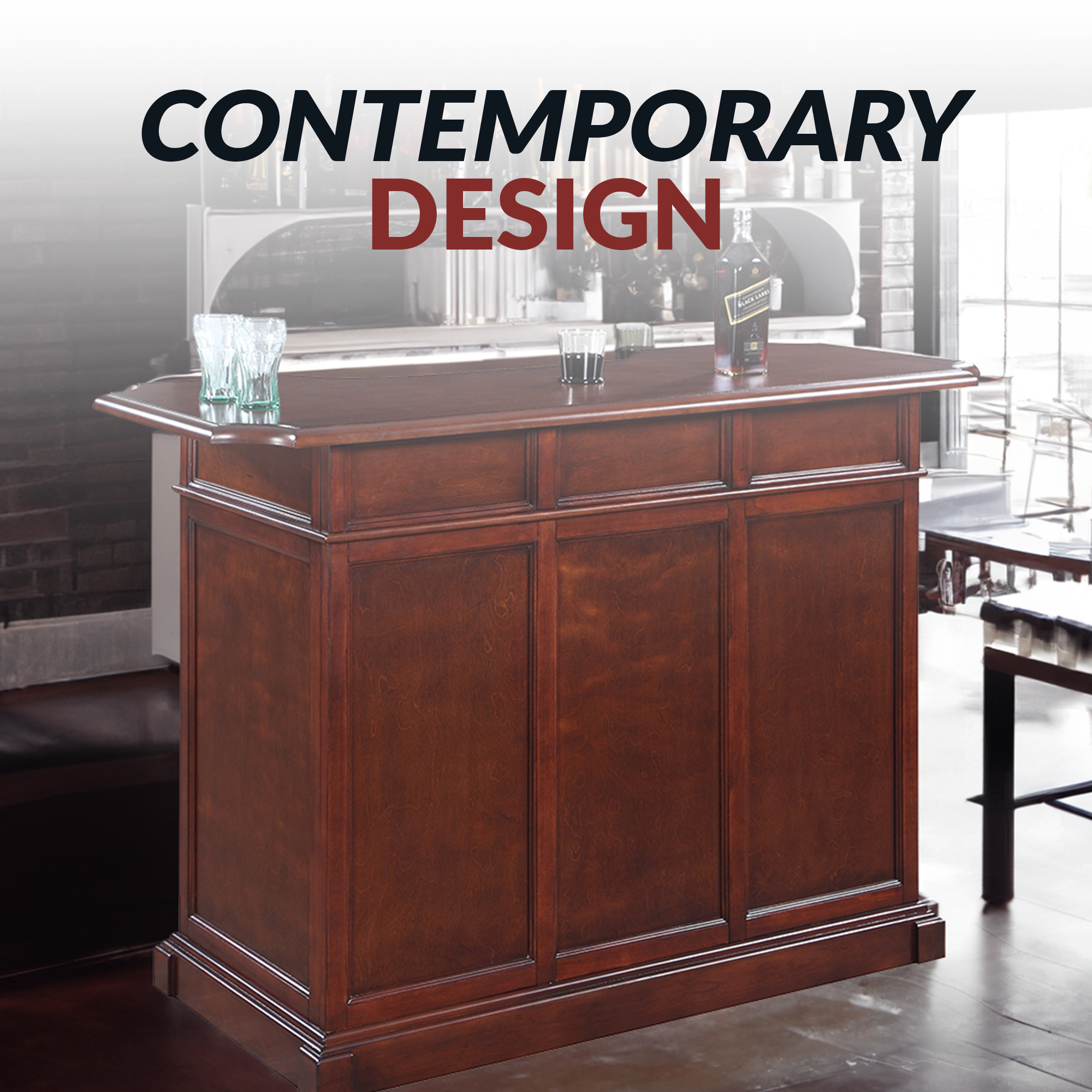 Ridgeline 60-in Hardwood Home Bar with Storage - Mahogany Finish | BG2728 image 8
