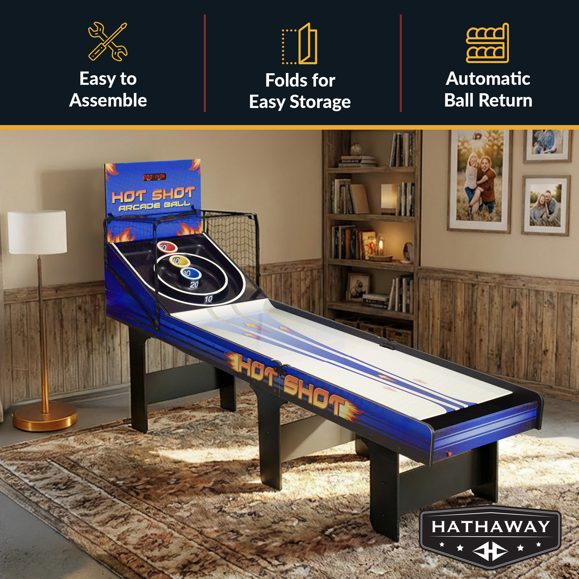 Hot Shot 8-ft Roll Hop and Score Arcade Game Table with LED Scoring | BG2015 image 3