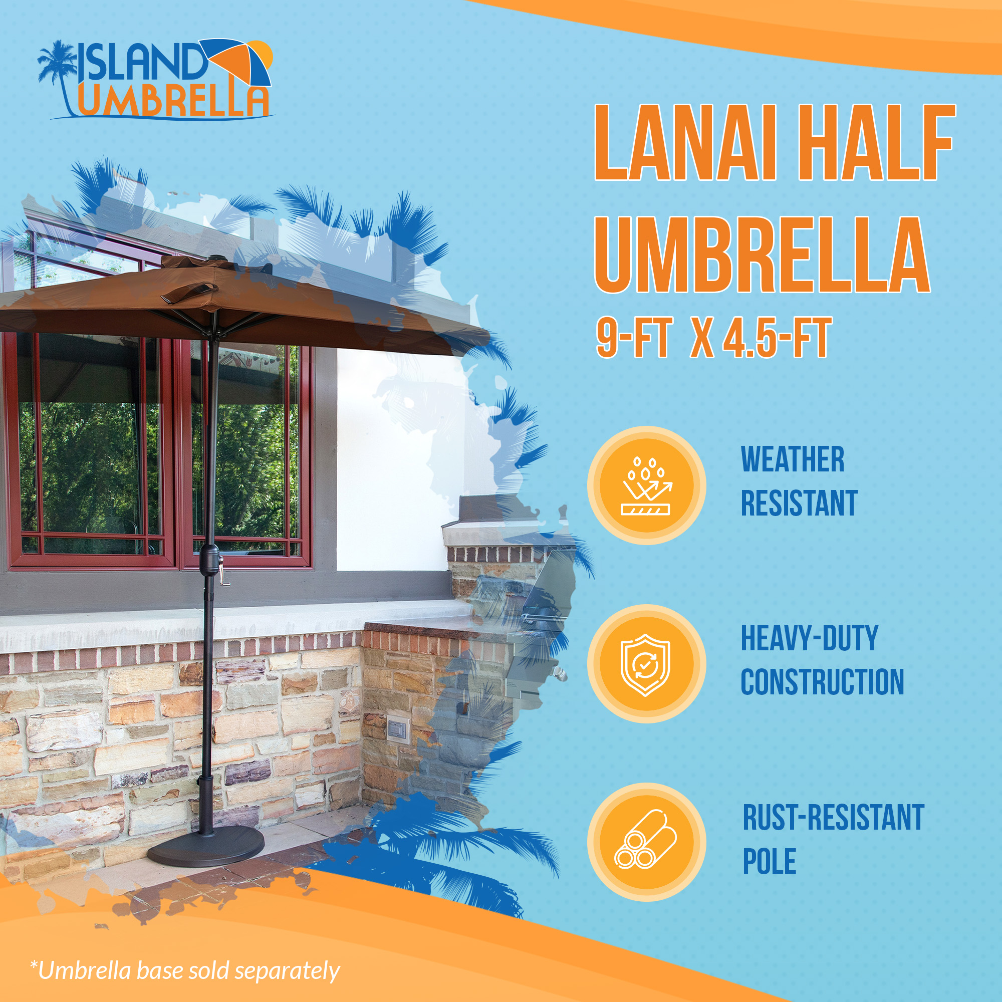 Lanai 9-ft Half Umbrella - Coffee - Polyester Canopy | NU5409CF image 2