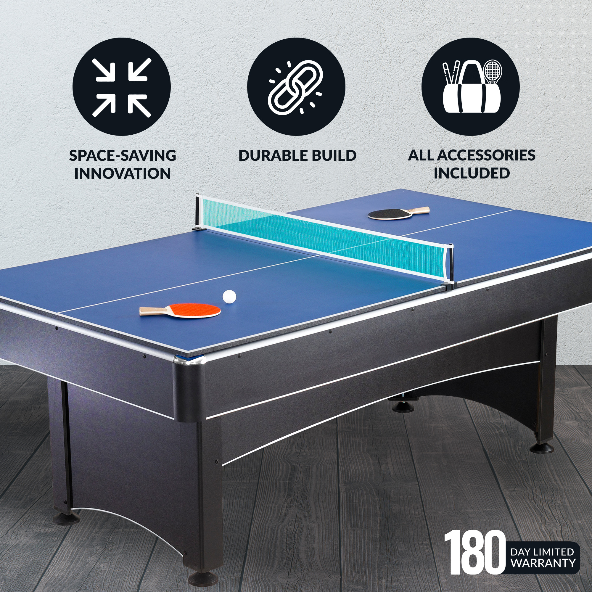 Maverick 7-ft Pool Table with Table Tennis Top - Black with Red Felt | BG1023M image 4