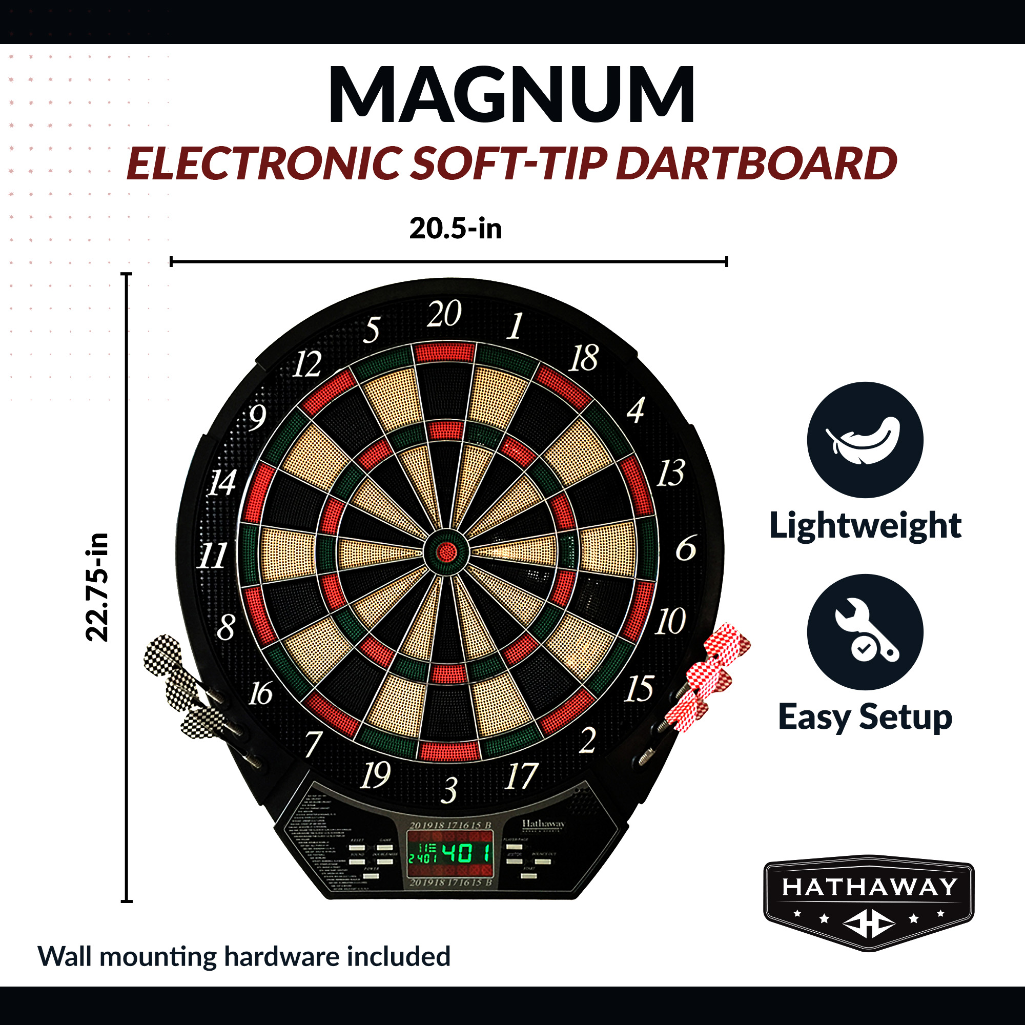 Magnum 15.5-in Electronic Dartboard - 20 Games - Soft Tip | BG1042D image 3