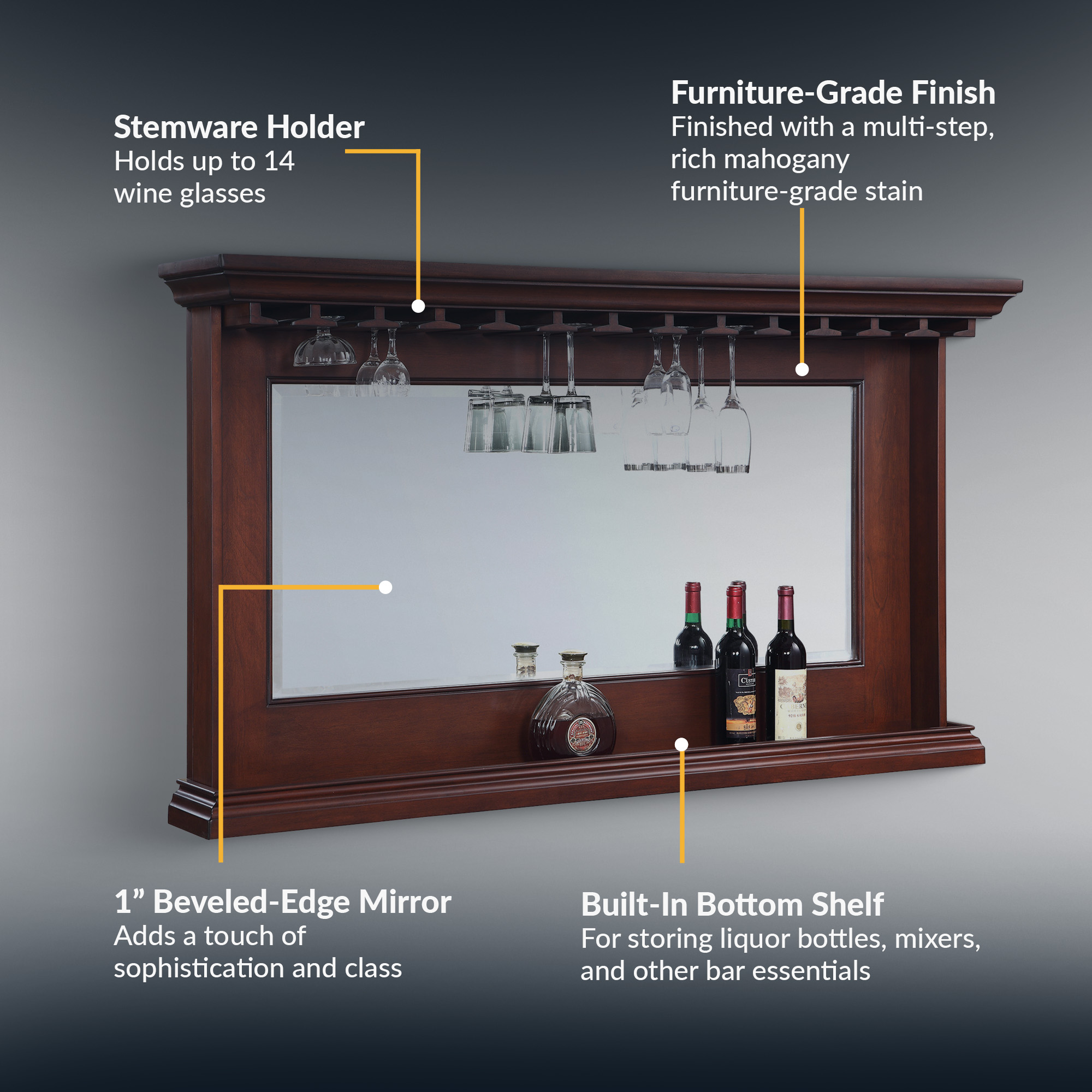 Seville 62-in Hardwood Back Bar Mirror - Mahogany Finish | BG2729 image 4