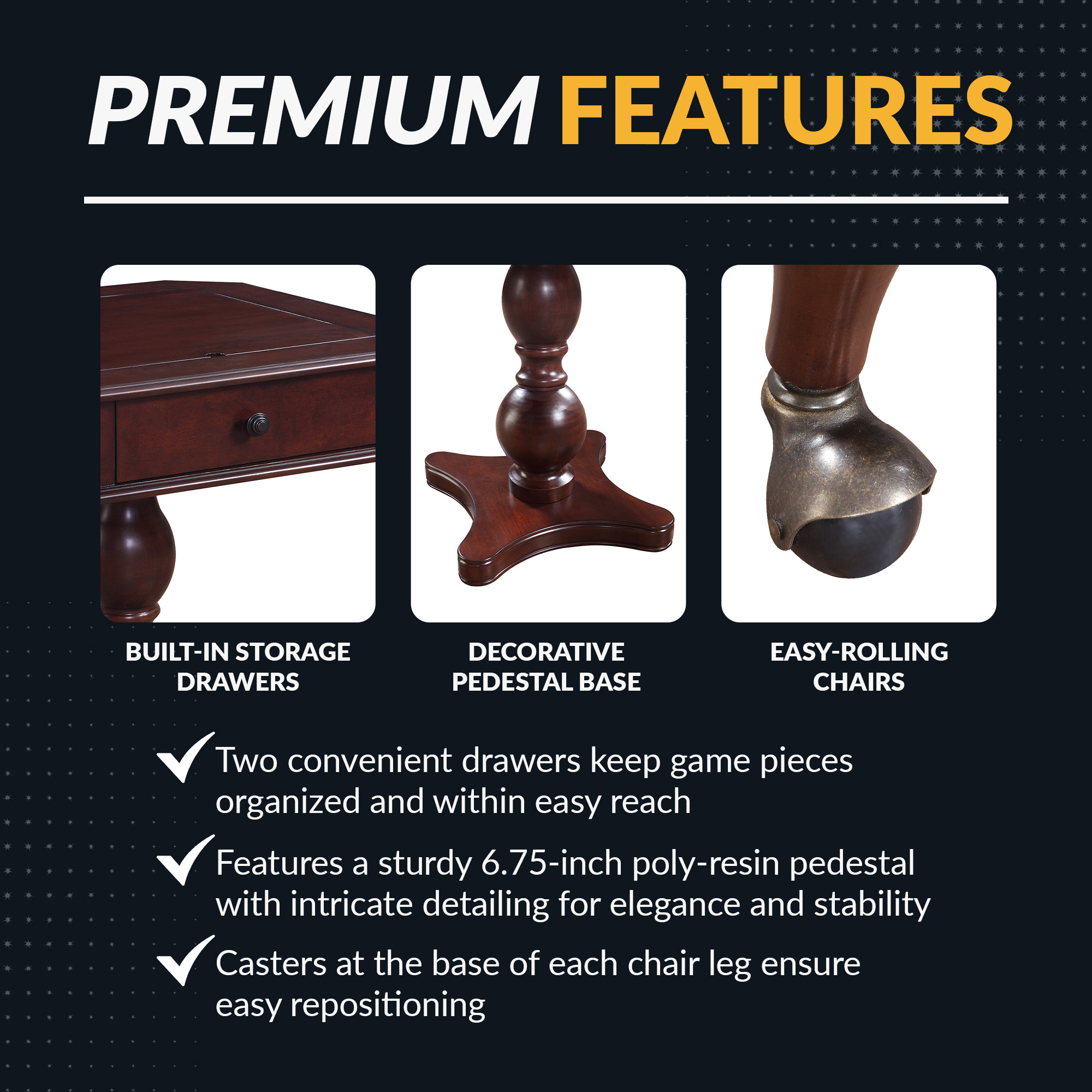 Fortress 28-in Chess 3-in-1 Pedestal Game Table Set with Chairs | BG2995 image 6