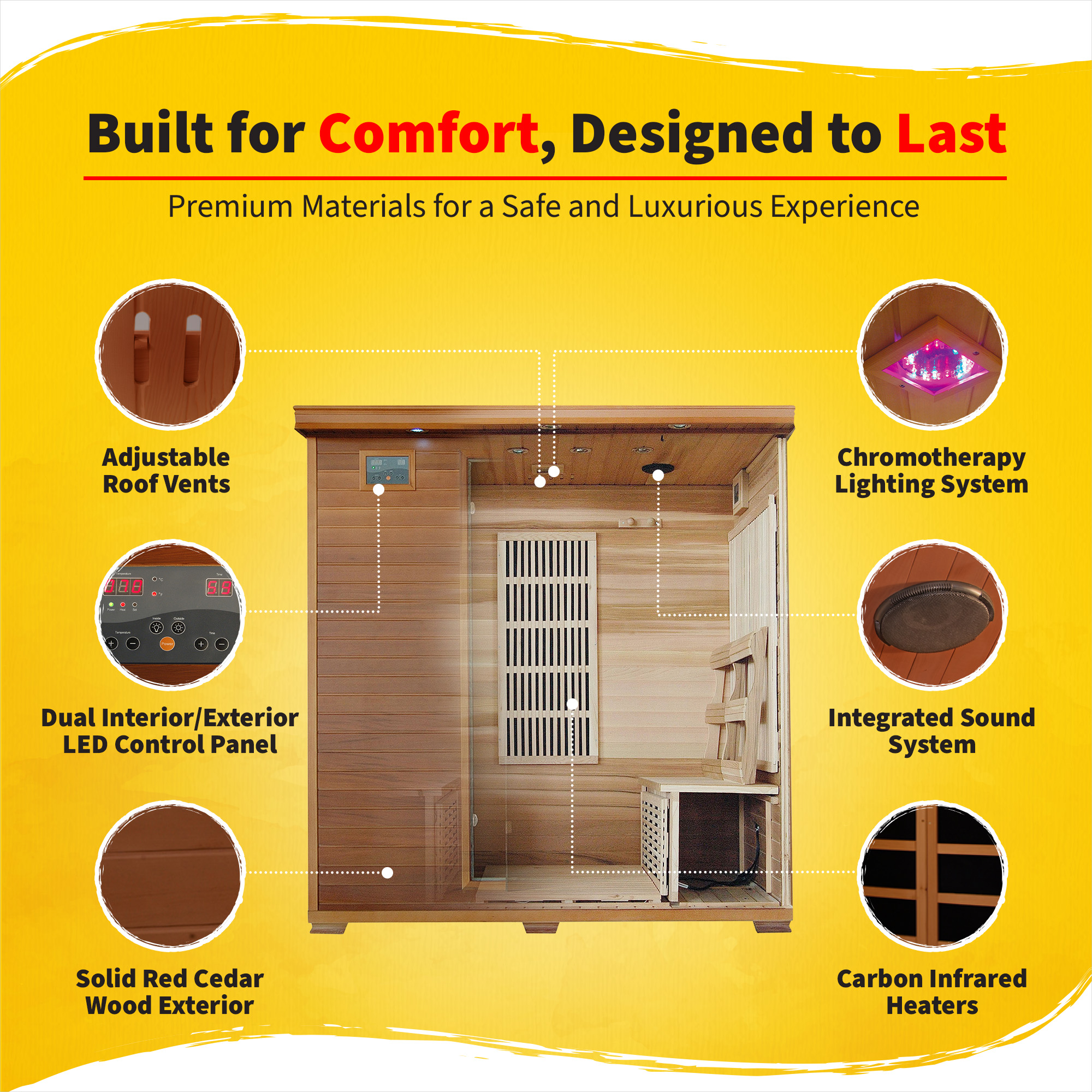 Klondike 4-Person Cedar Infrared Sauna with 9 Heaters | SA1318 image 4