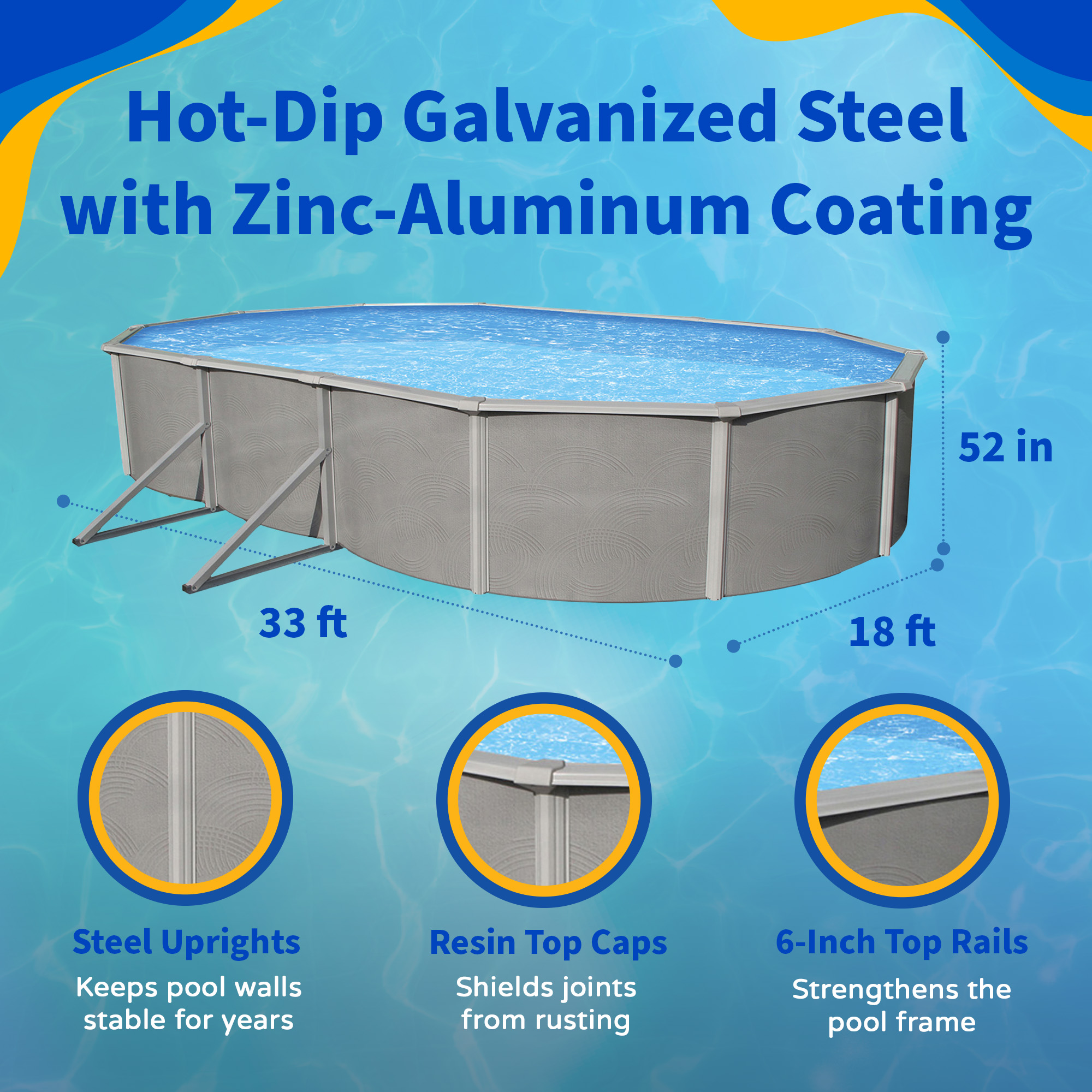 Belize 18-ft x 33-ft Oval 52-in Deep 6-in Top Rail Swimming Pool Package | NB3046 image 4