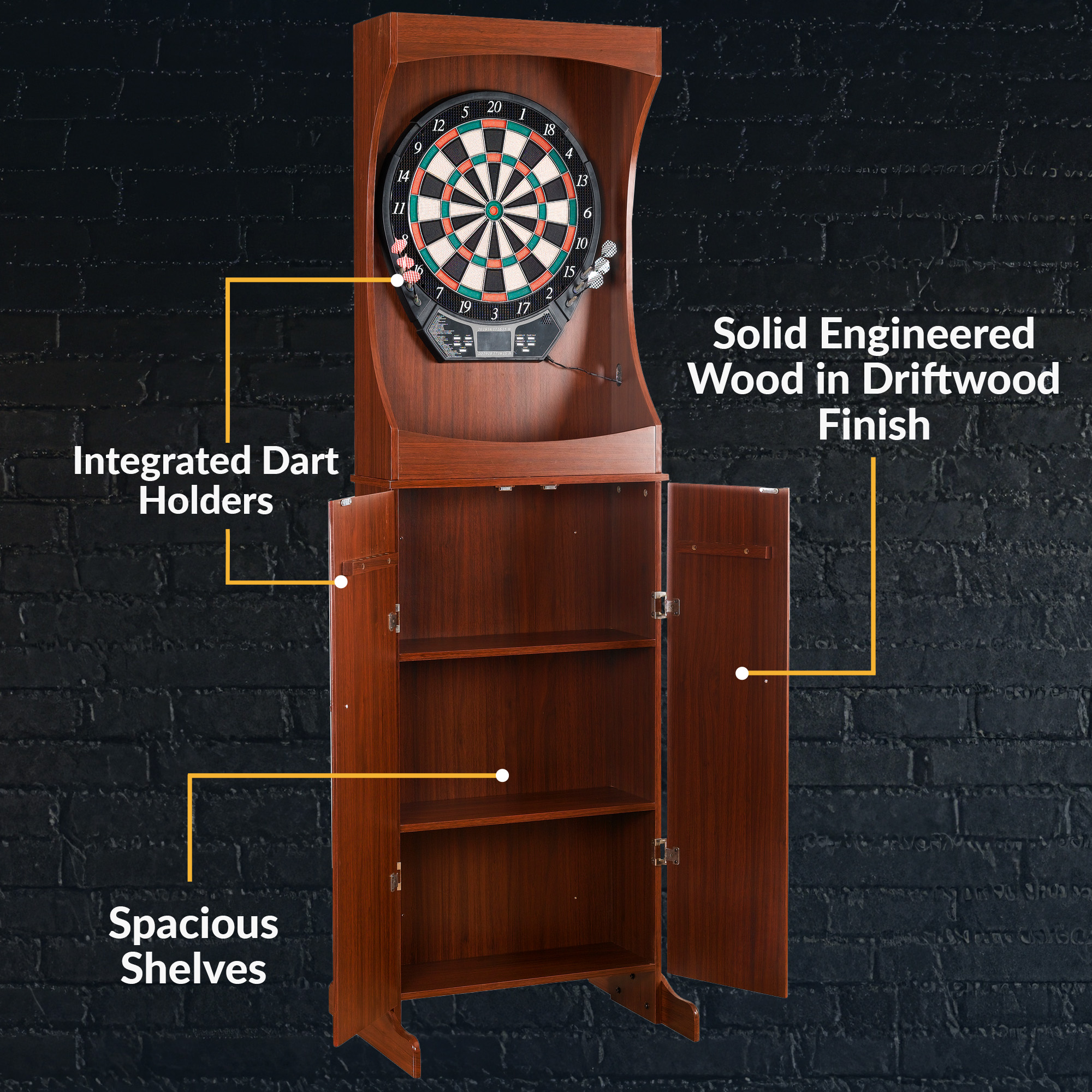 Outlaw Electronic Dartboard and 81-in Free-Standing Cabinet - Cherry Finish | BG1040 image 8