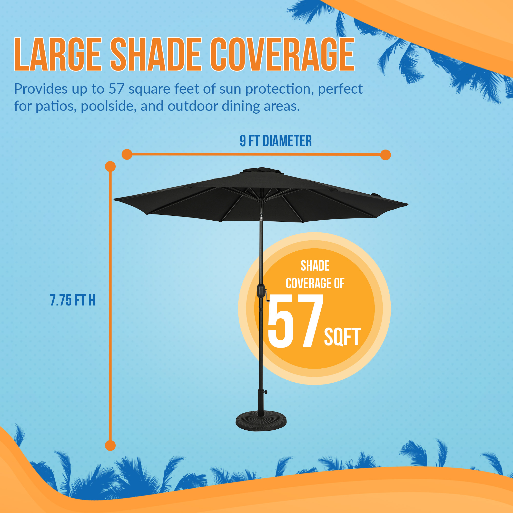 Trinidad 9-ft Octagon Market Umbrella - Black - Polyester Canopy | NU6831 image 5