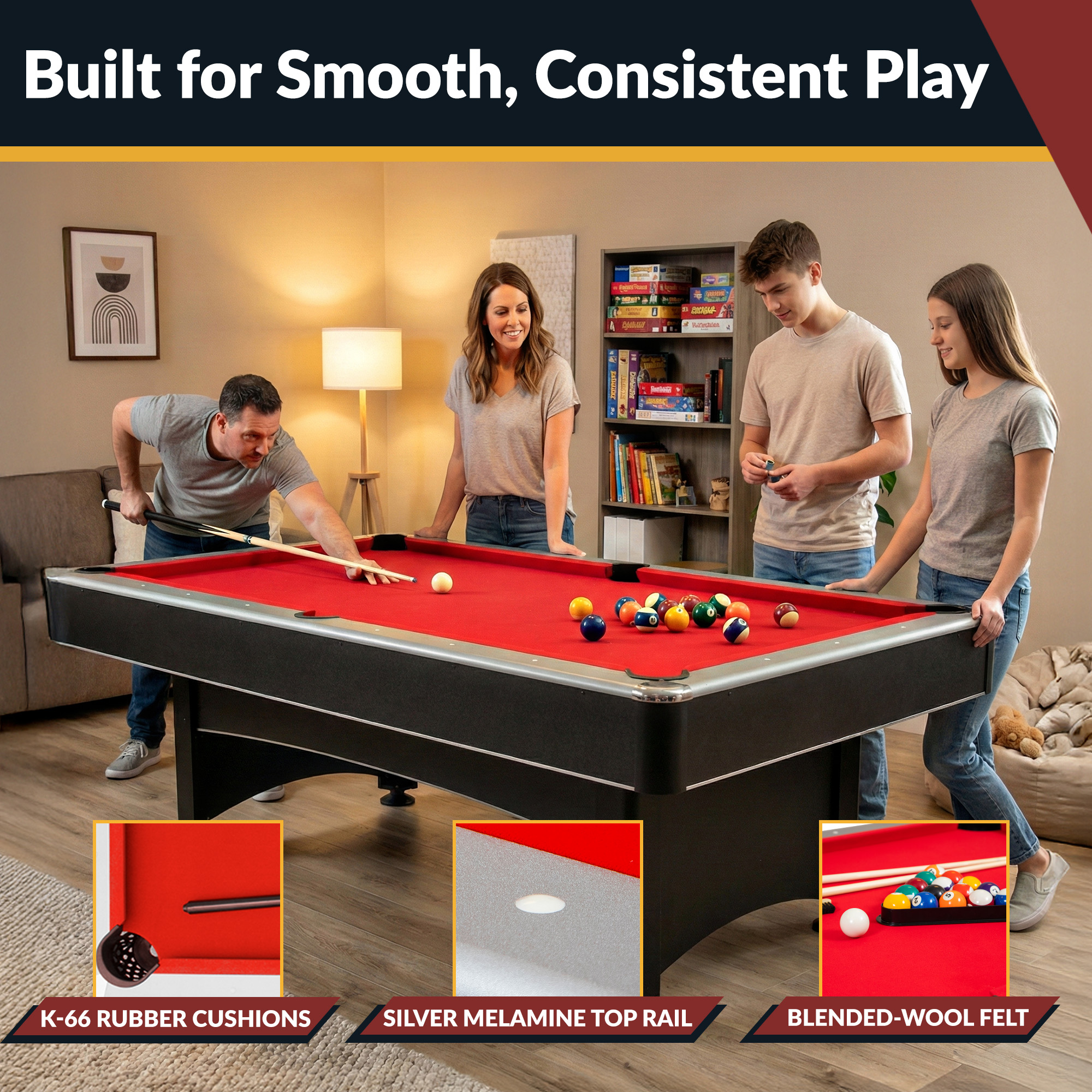 Maverick 7-ft Pool Table with Table Tennis Top - Black with Red Felt | BG1023 image 5