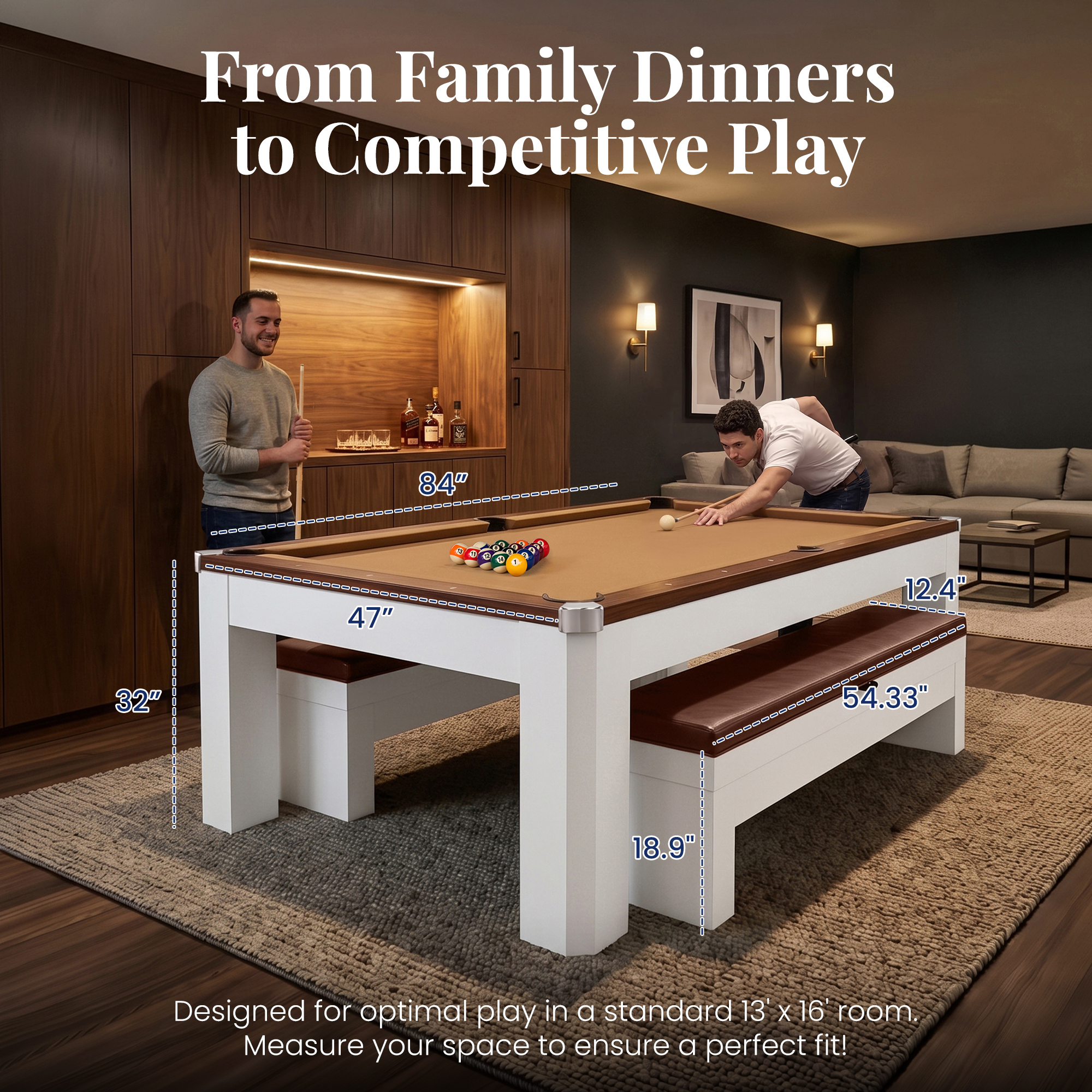 Newport II 7-ft Pool Table Combo Set with Benches - White with Camel Felt | BG50378 image 4