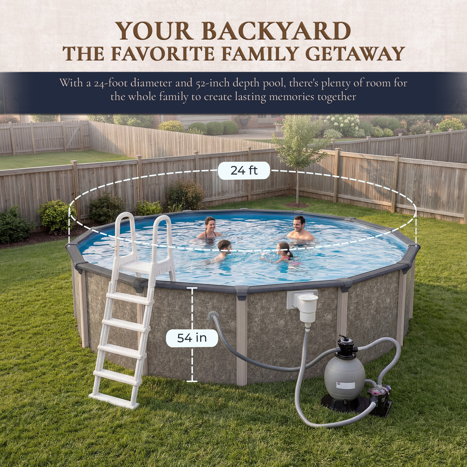 Riviera 24-ft Round 54-in Deep 8-in Top Rail Metal Wall Swimming Pool Package | NB3607 image 4