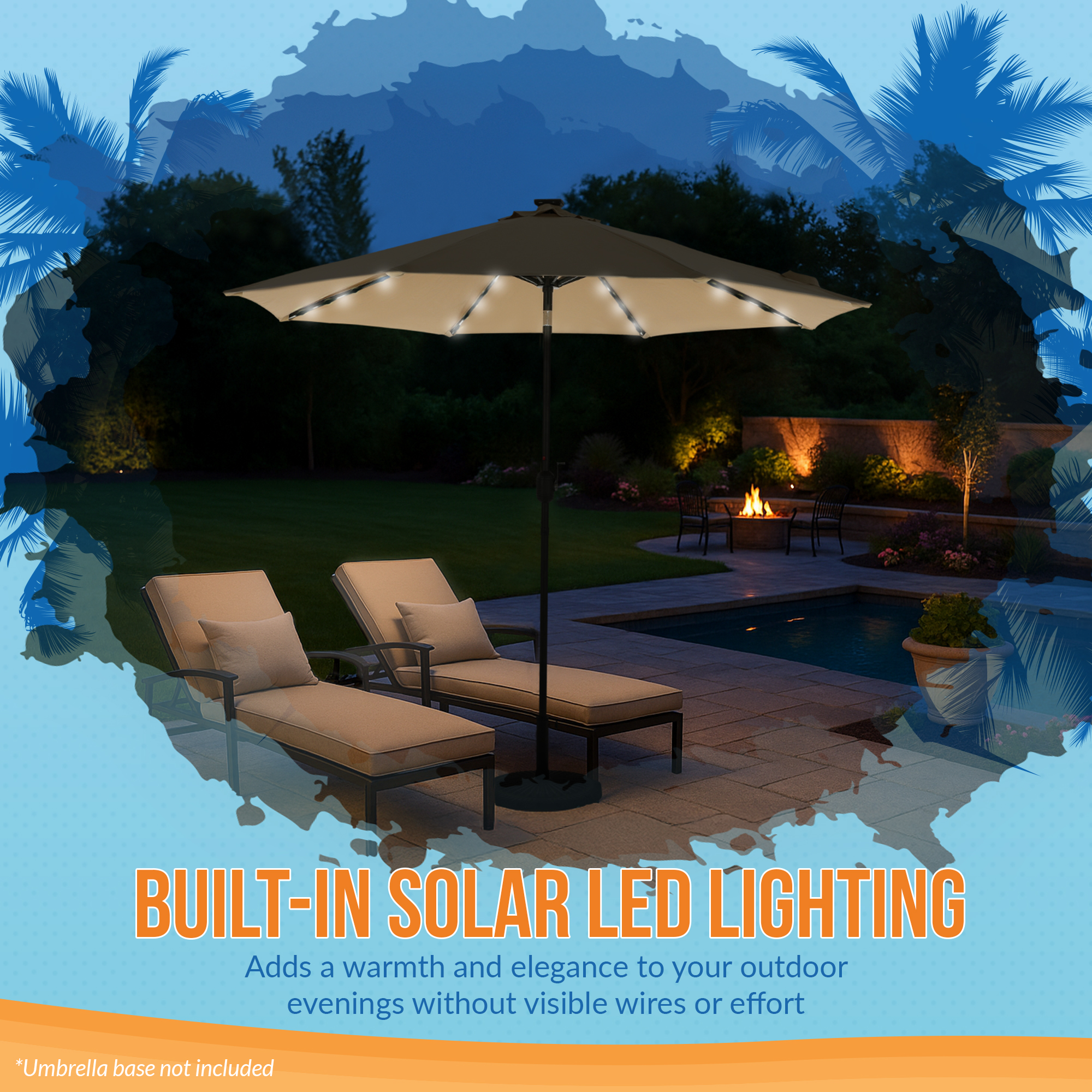Mirage Fiesta 9-ft Octagon Market Umbrella with Solar LED Tube Lights - Champagne | NU6848 image 8