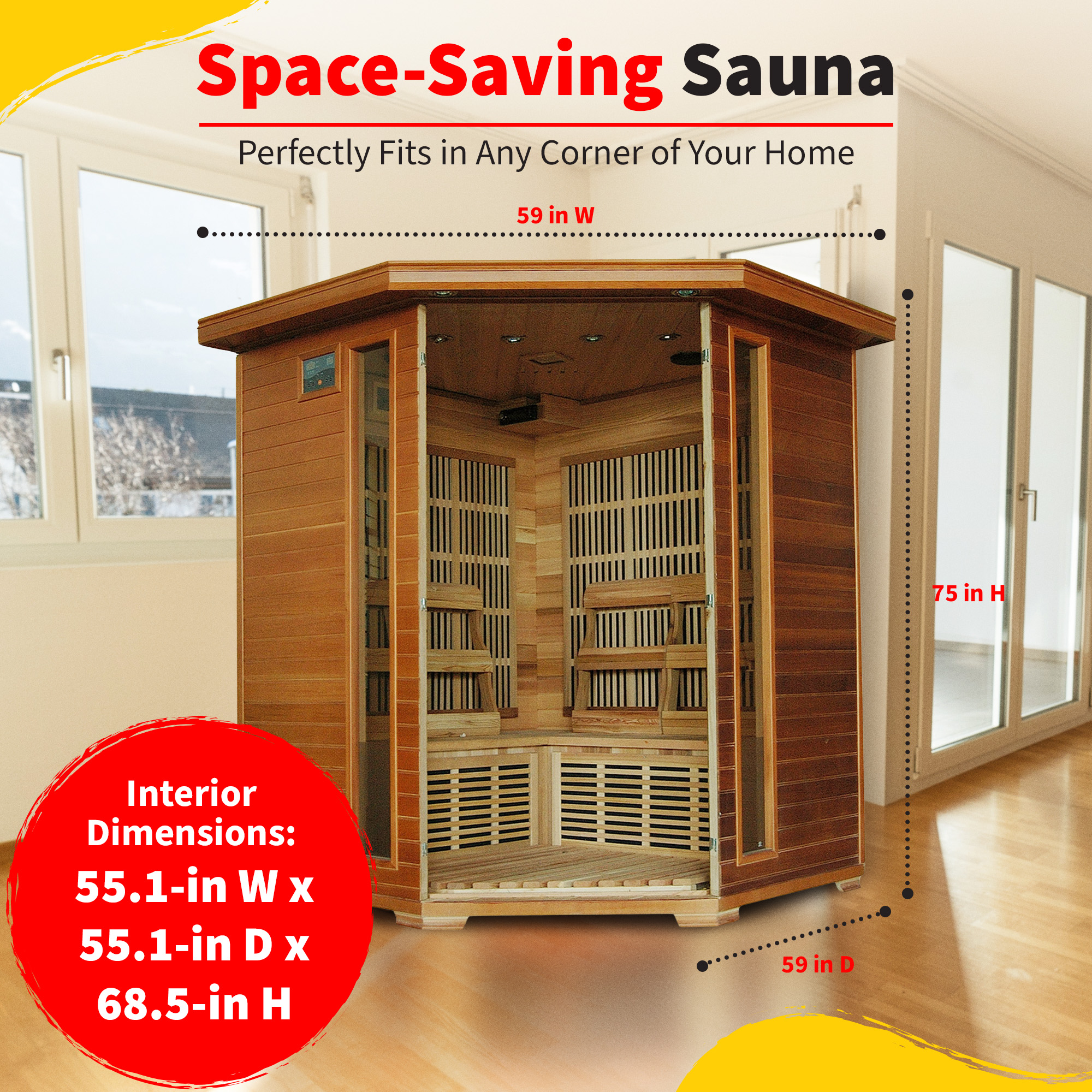 Whistler 4-Person Cedar Corner Infrared Sauna with 10 Carbon Heaters | SA1320 image 5