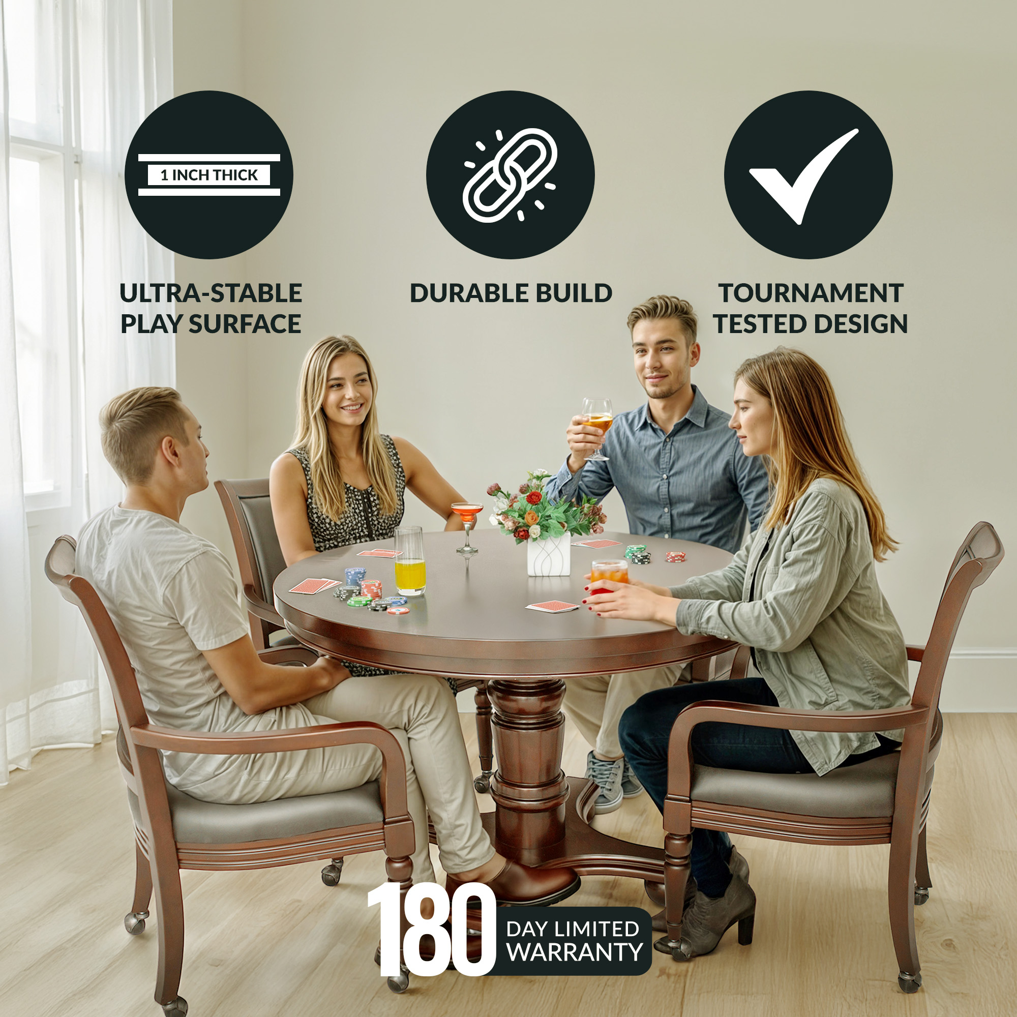 Bridgeport 48-in Poker Table and Dining Top with 4 Arm Chairs - Walnut Finish | BG2348W image 5