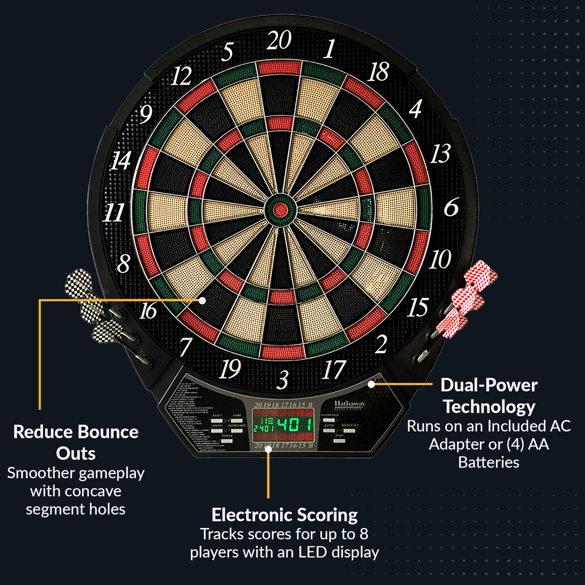 Outlaw Electronic Dartboard and 81-in Free-Standing Cabinet - Cherry Finish | BG1040 image 4