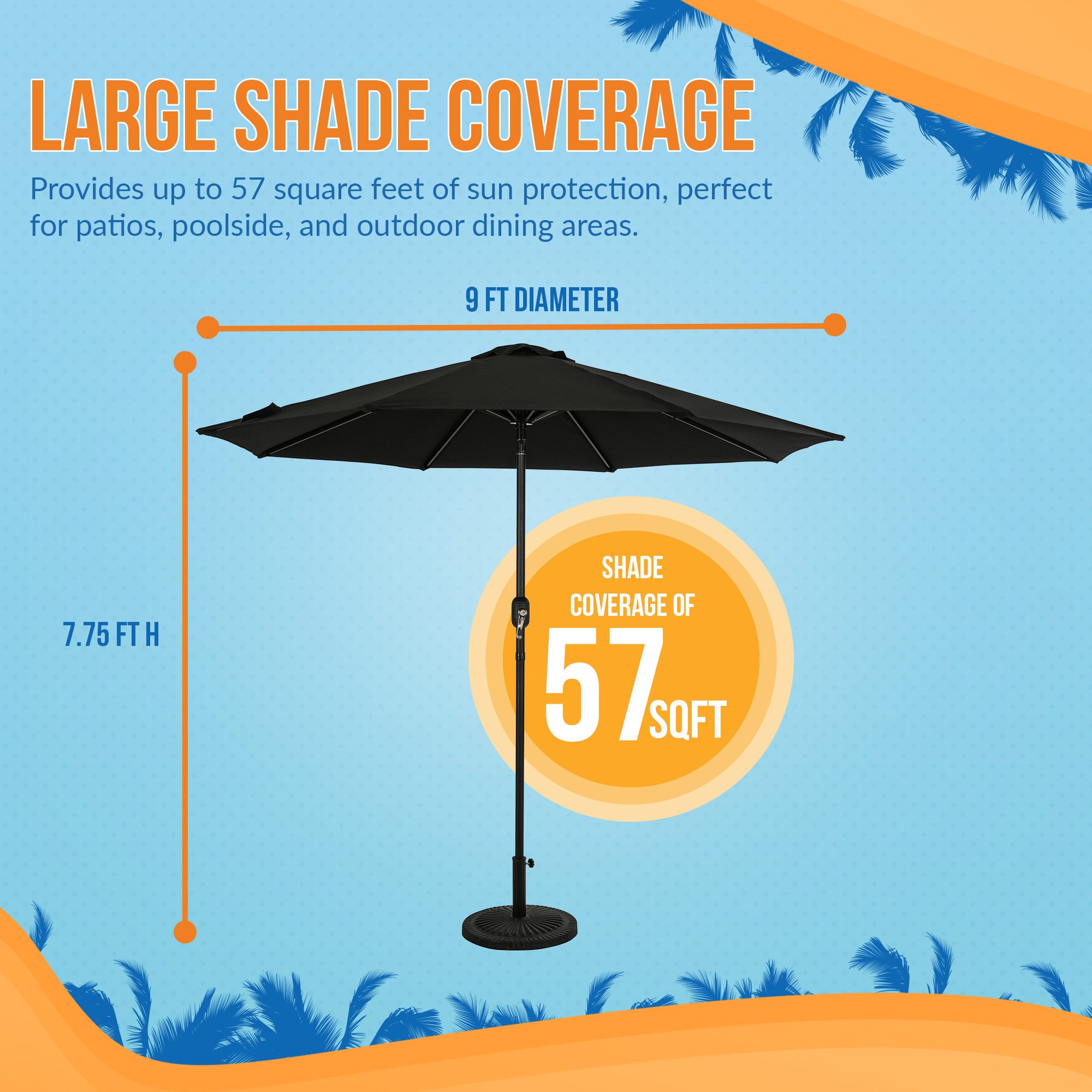 Mirage 9-ft Octagon Market Umbrella with Auto-Tilt - Black - Breez-Tex Canopy | NU6843 image 5