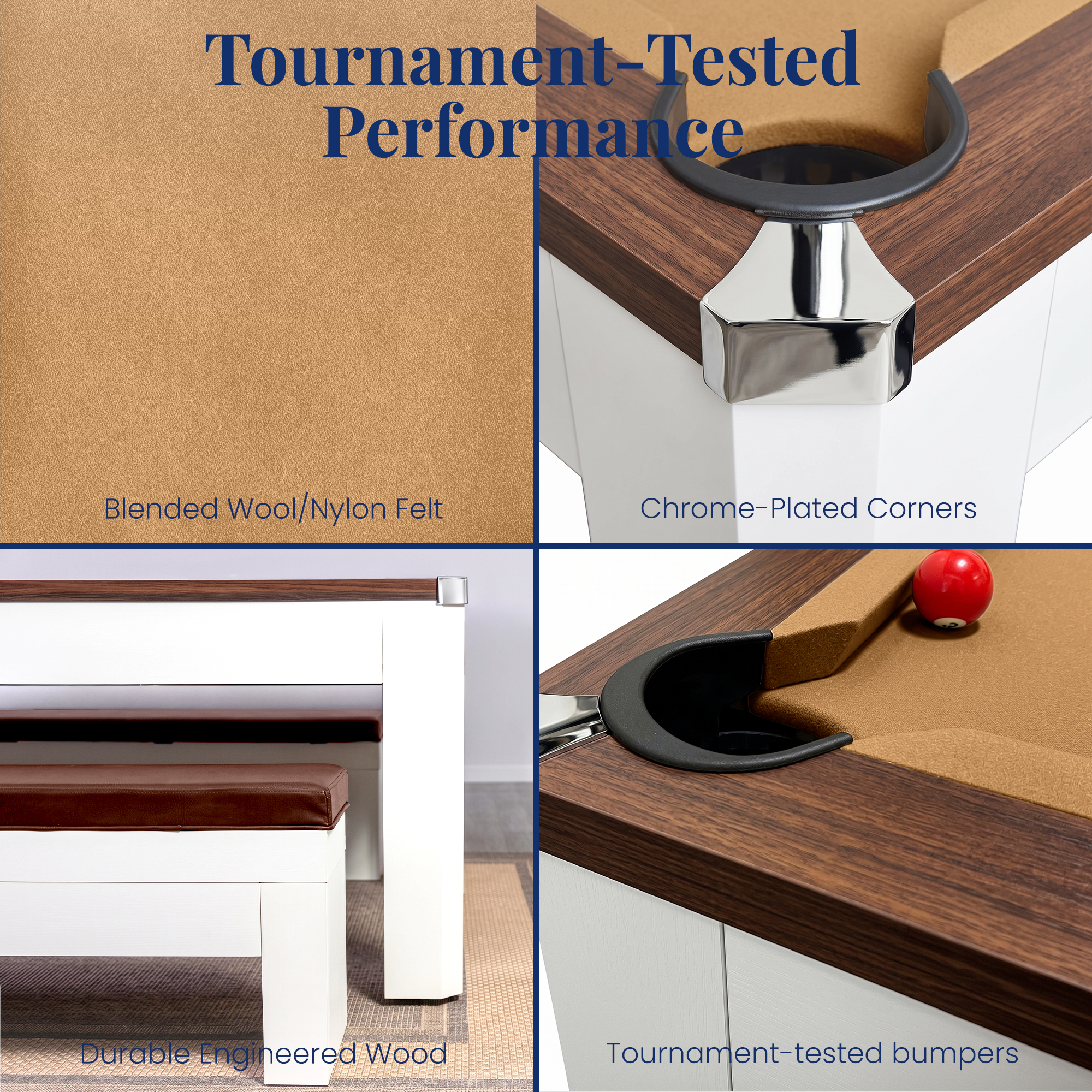 Newport II 7-ft Pool Table Combo Set with Benches - White with Camel Felt | BG50378 image 5