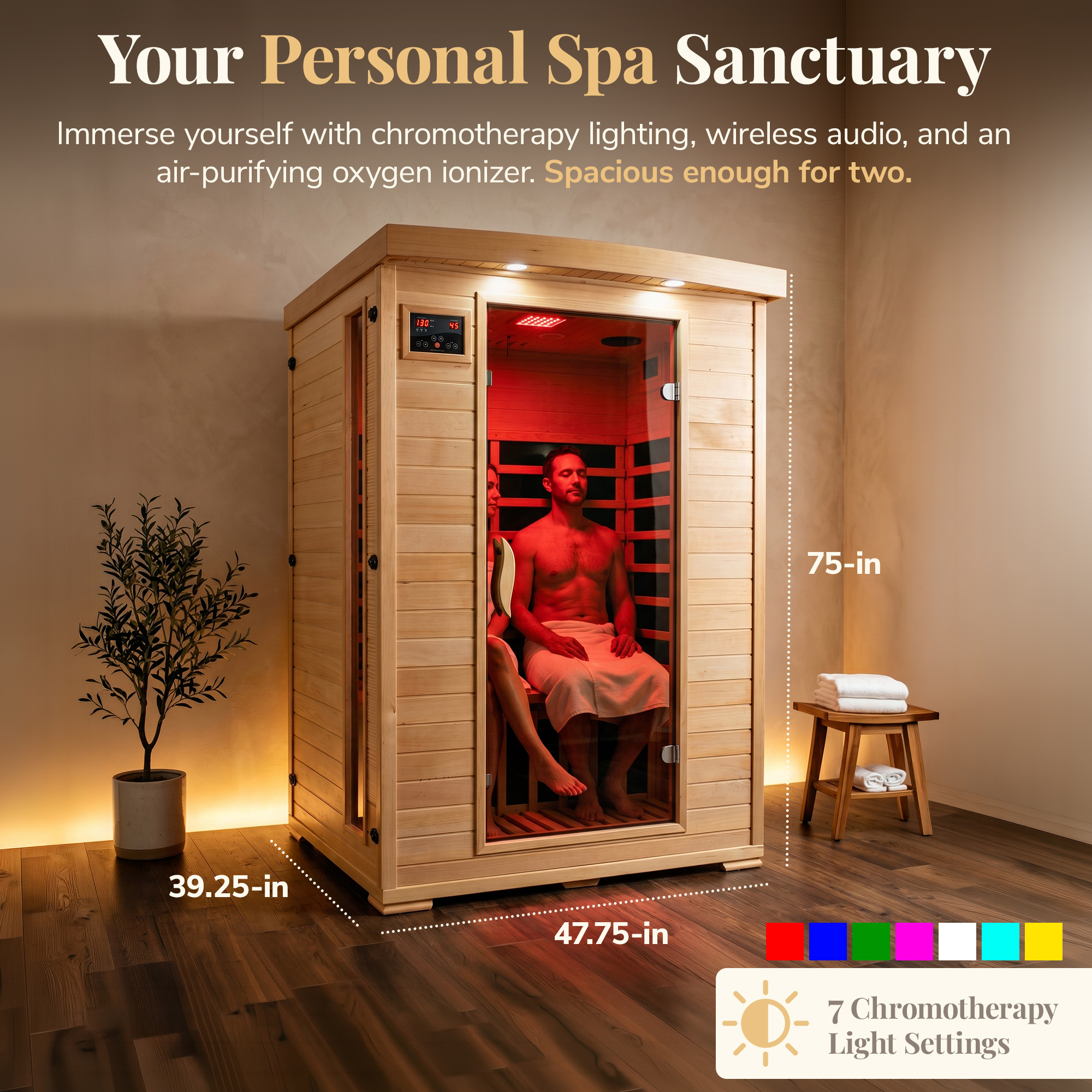 Coronado 2-Person Hemlock Deluxe Infrared Sauna with 6 Carbon Heaters | SA2409 image 4