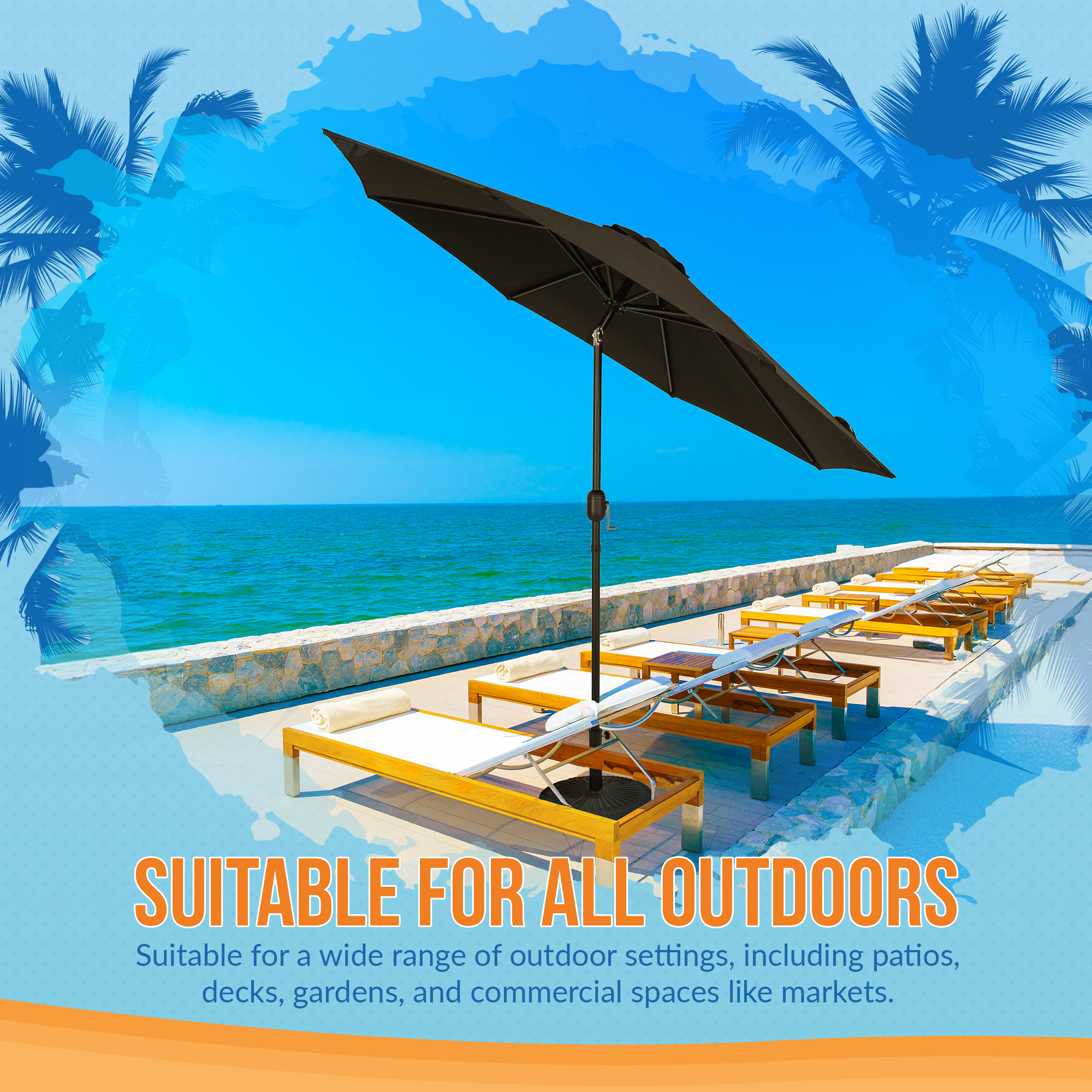 Trinidad 9-ft Octagon Market Umbrella - Black - Polyester Canopy | NU6831 image 8