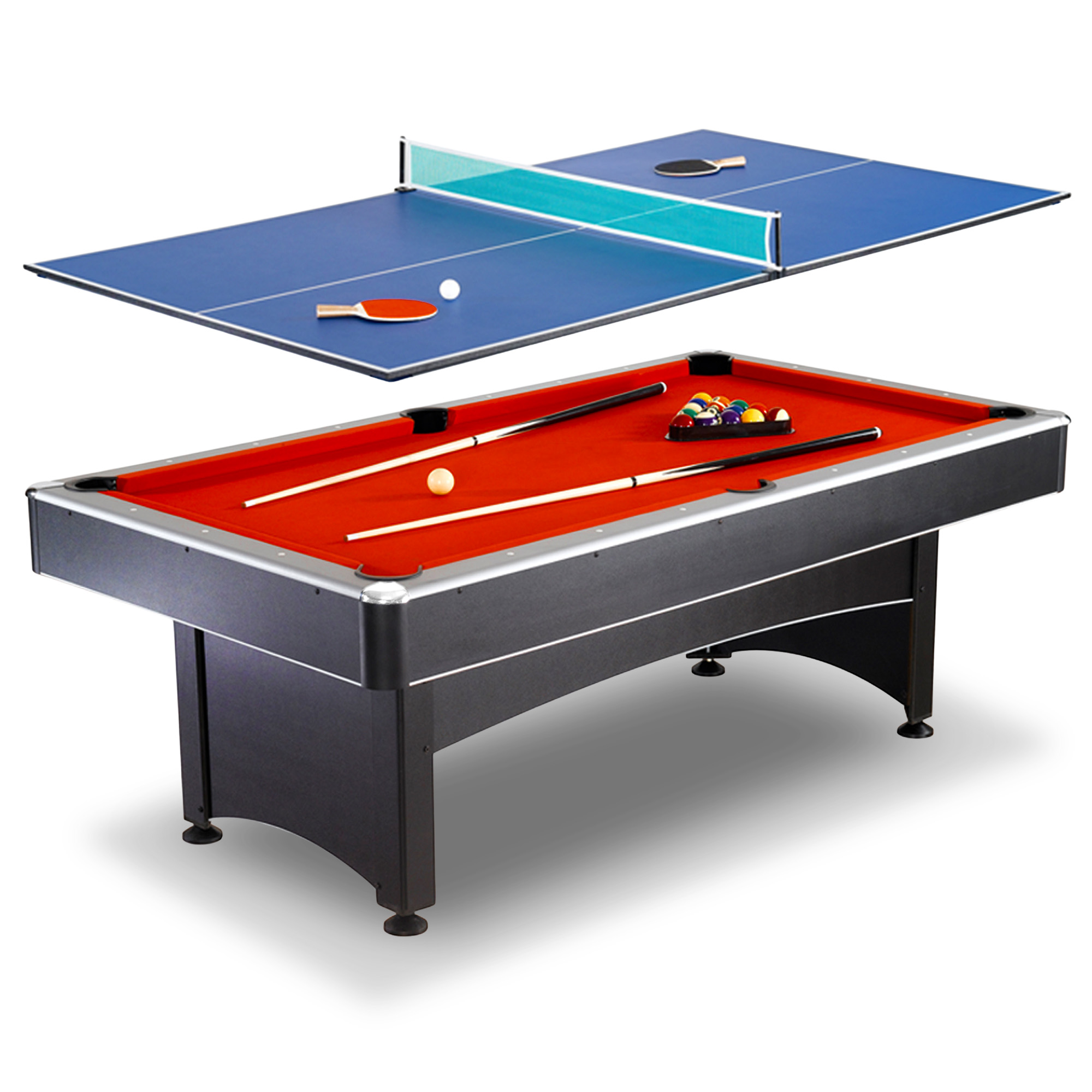 Maverick 7-ft Pool Table with Table Tennis Top - Black with Red Felt | BG1023 - product image