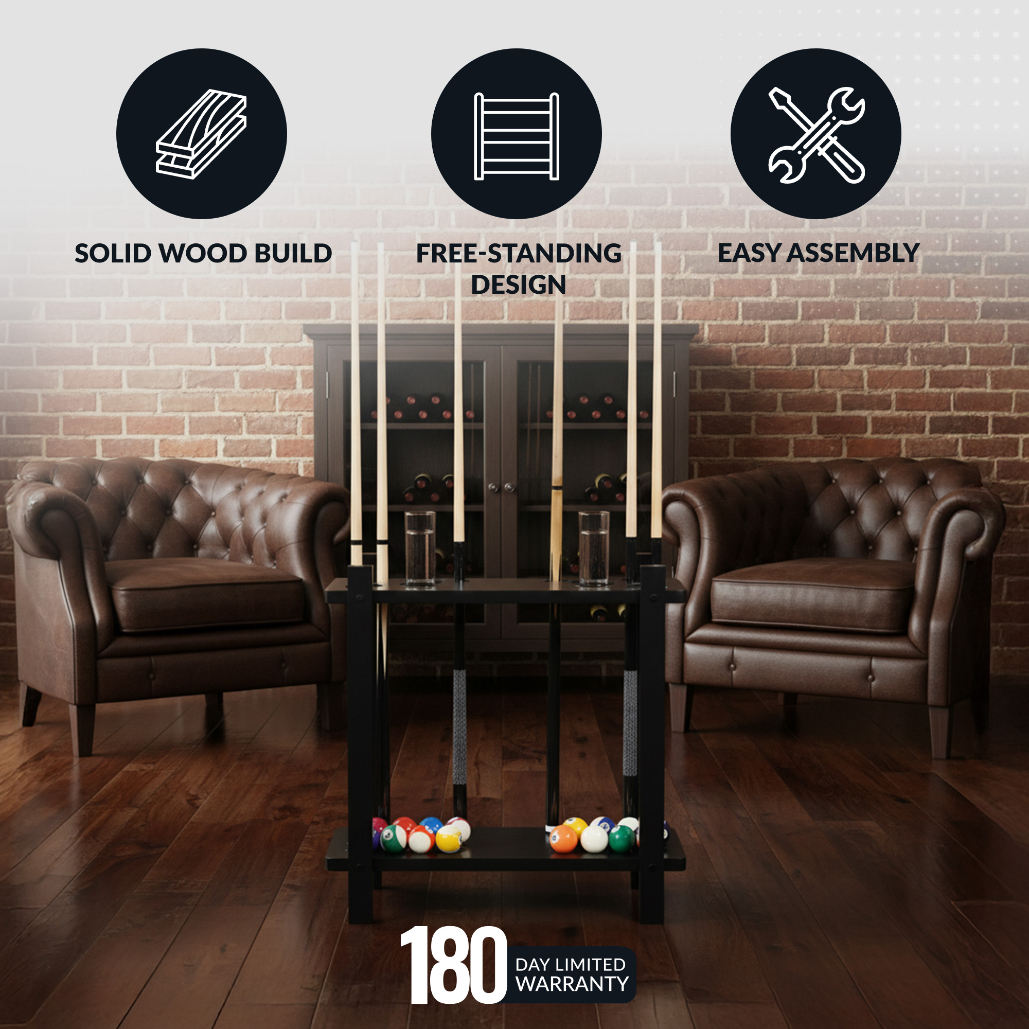 Classic 28-in Floor Billiard Cue Rack - Black Finish | BG2567-BK image 5