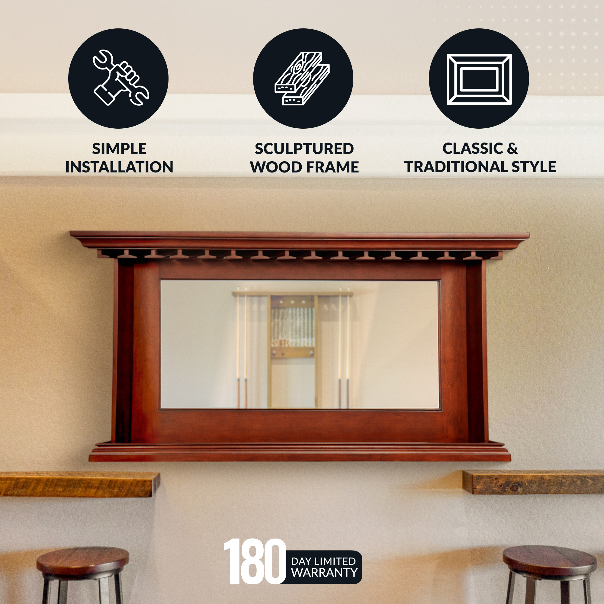 Seville 62-in Hardwood Back Bar Mirror - Mahogany Finish | BG2729 image 5
