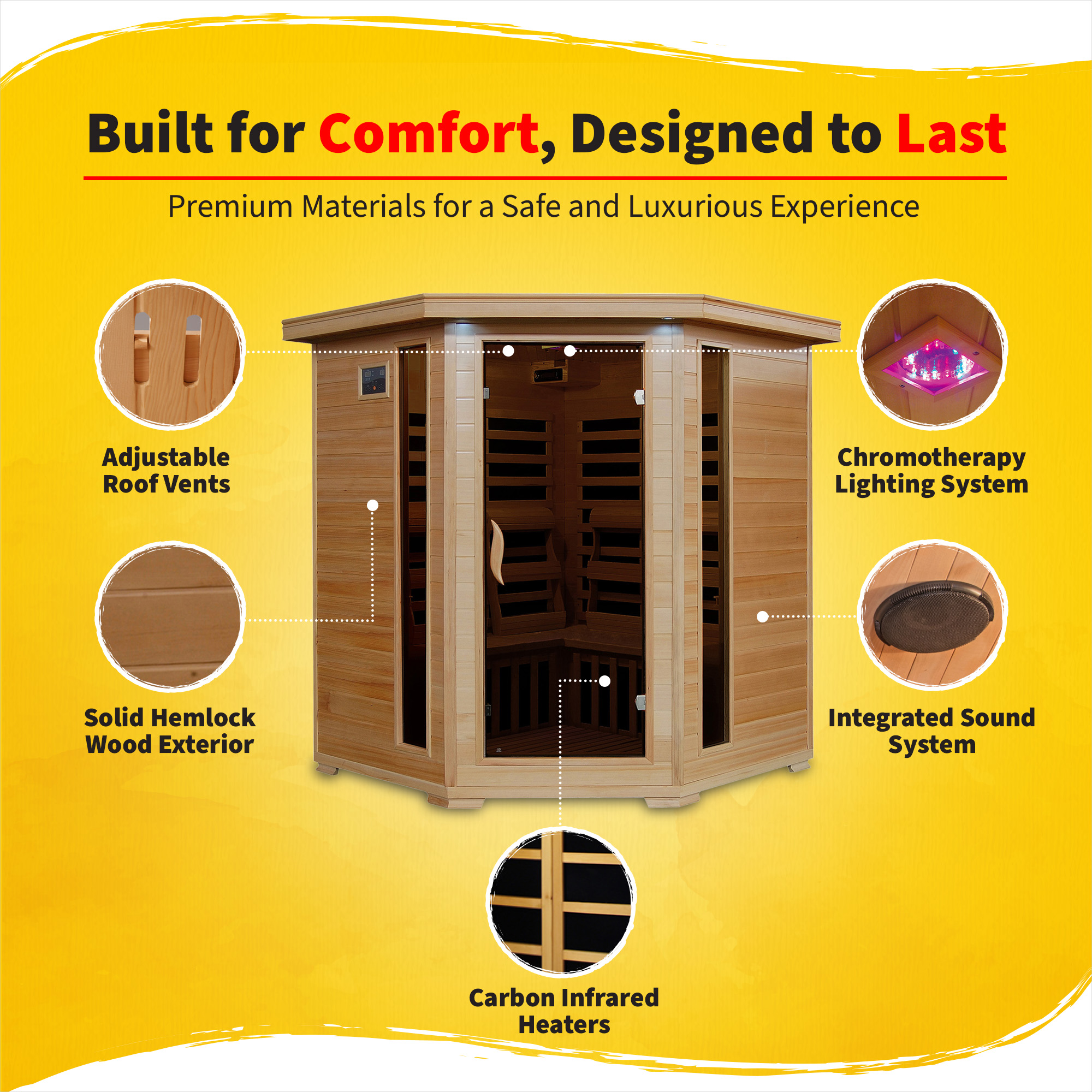 Tucson 4-Person Hemlock Corner Infrared Sauna with 10 Carbon Heaters | SA2420DX image 4
