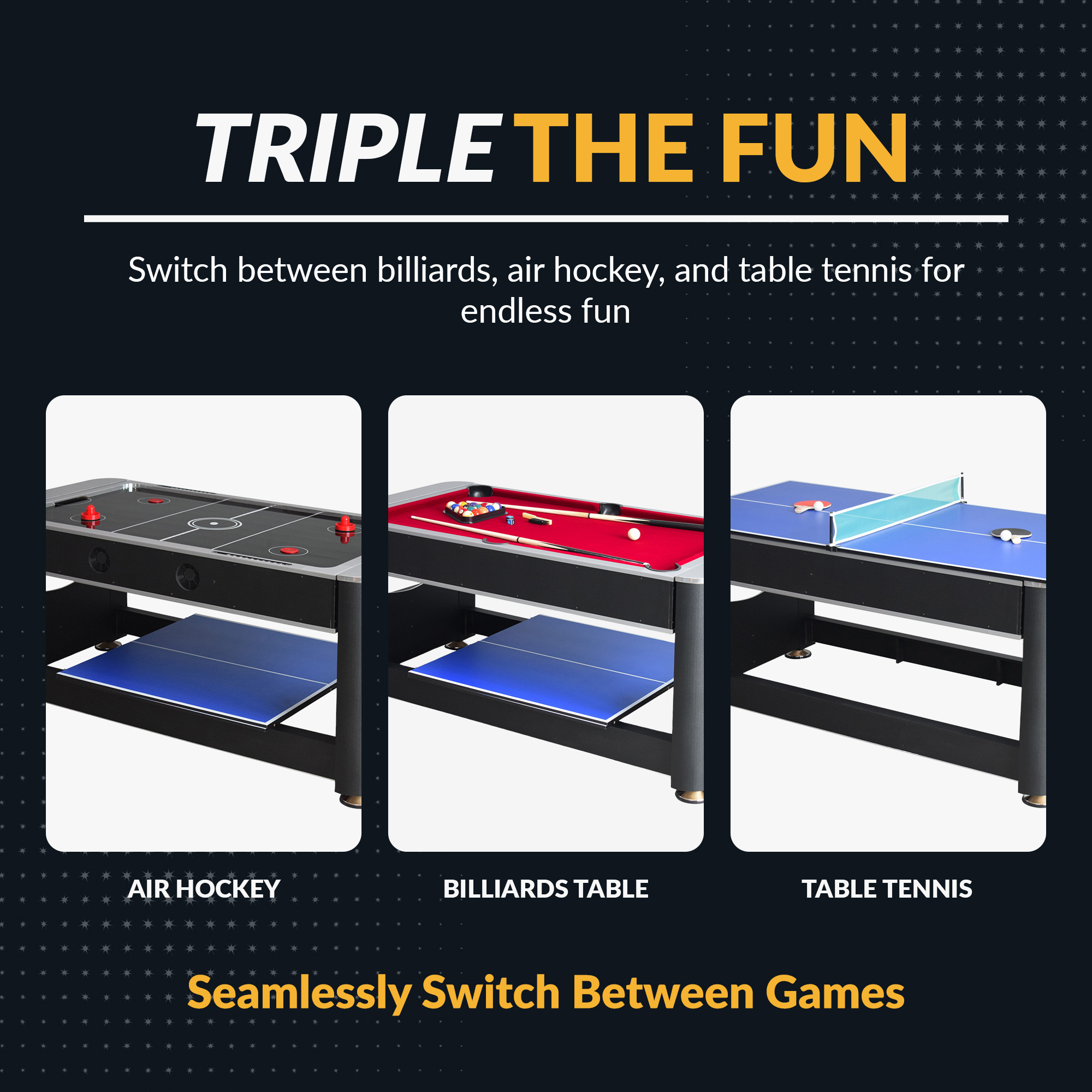 Triple Threat 6-ft Air Hockey 3-in-1 Rotating Multi-Game Table and Cabinet | BG5001 image 4