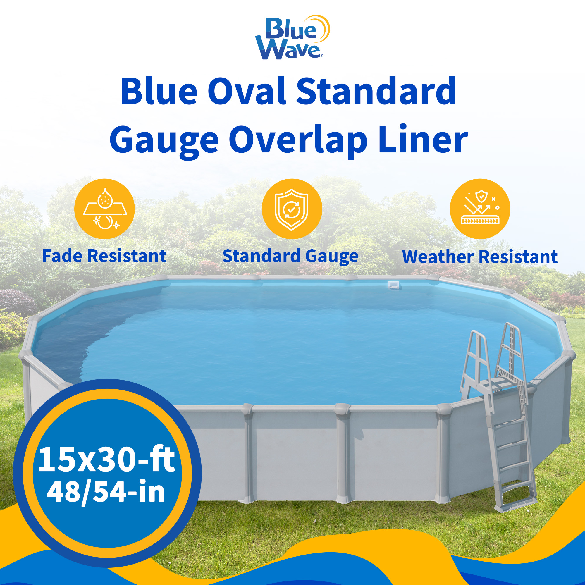 Blue 15-ft x 30-ft Oval Standard Gauge Overlap Liner - 48/54-in | NL332-20 image 3