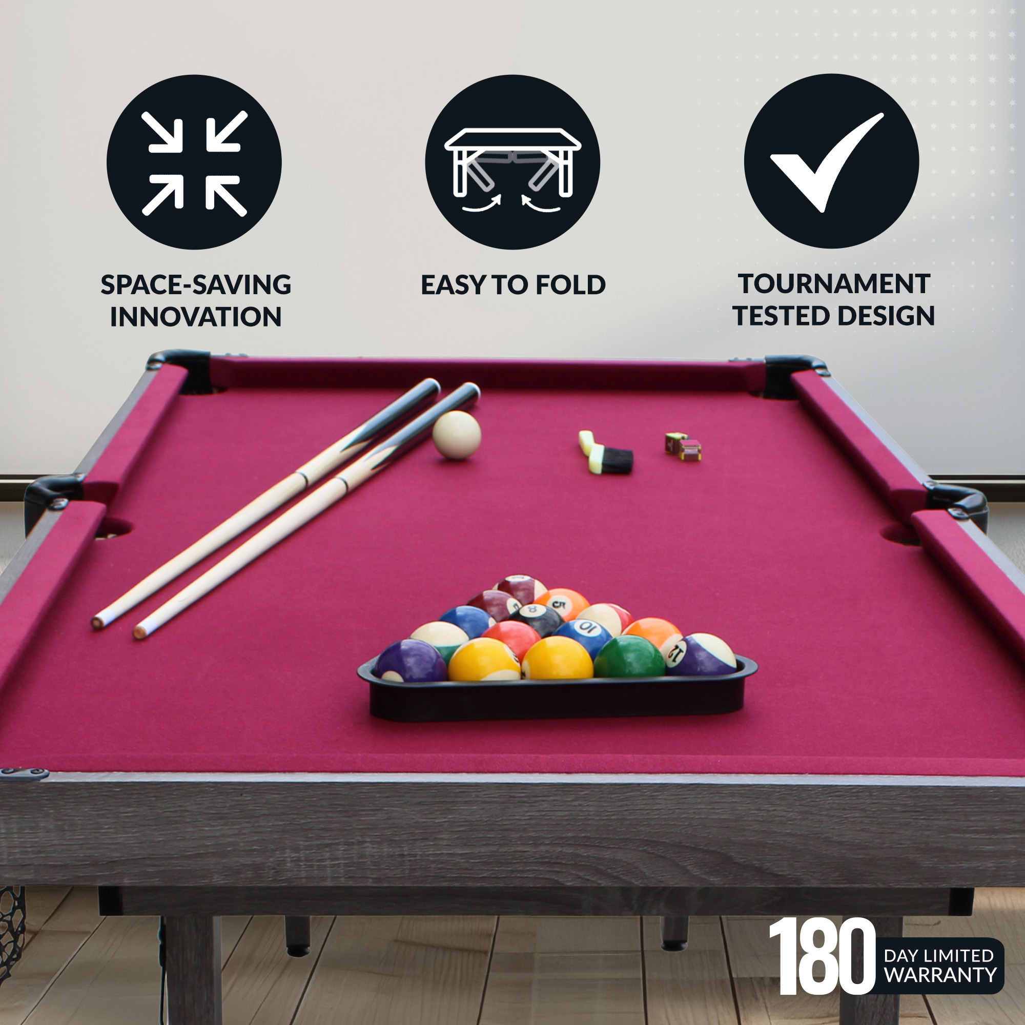 Pendleton 6-ft Portable Pool Table - Driftwood Finish with Burgundy Felt | BG50379 image 4