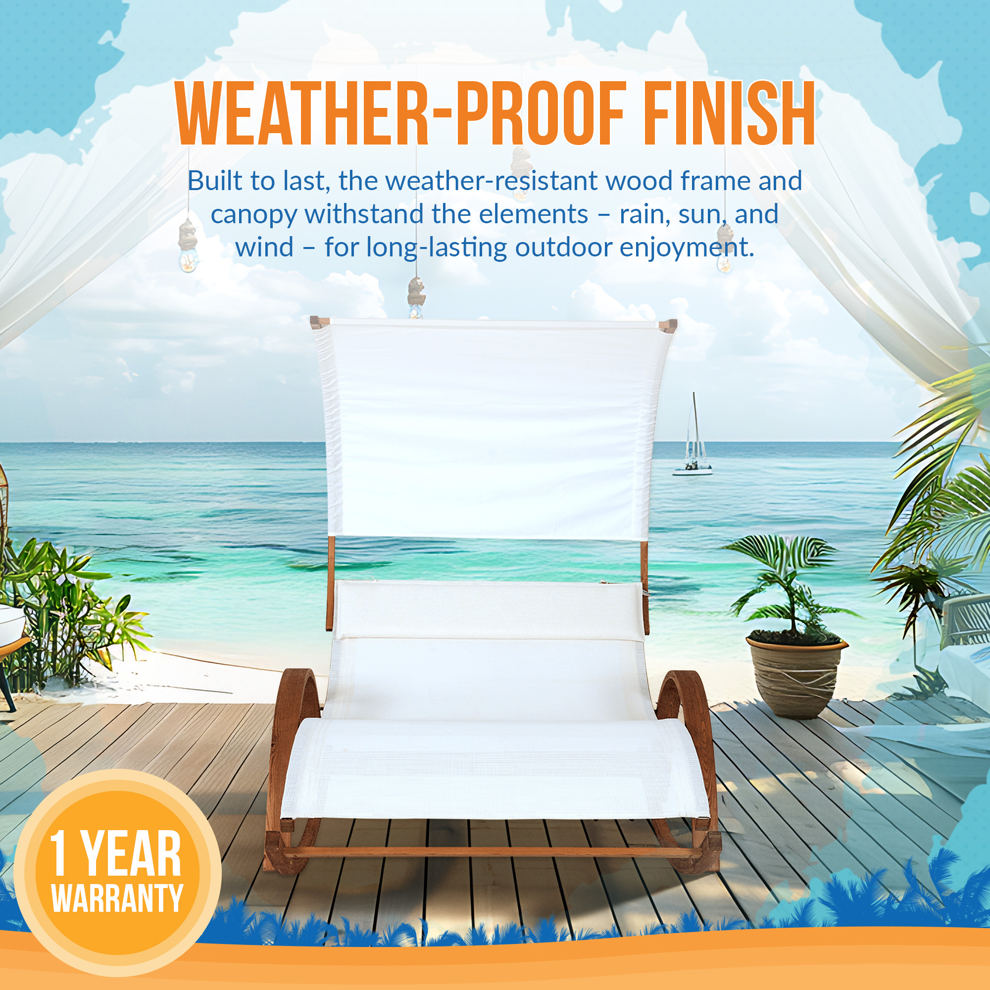 Bentwood Breeze Wood Frame Dual Rocking Lounger With Canopy | NU6903 image 6