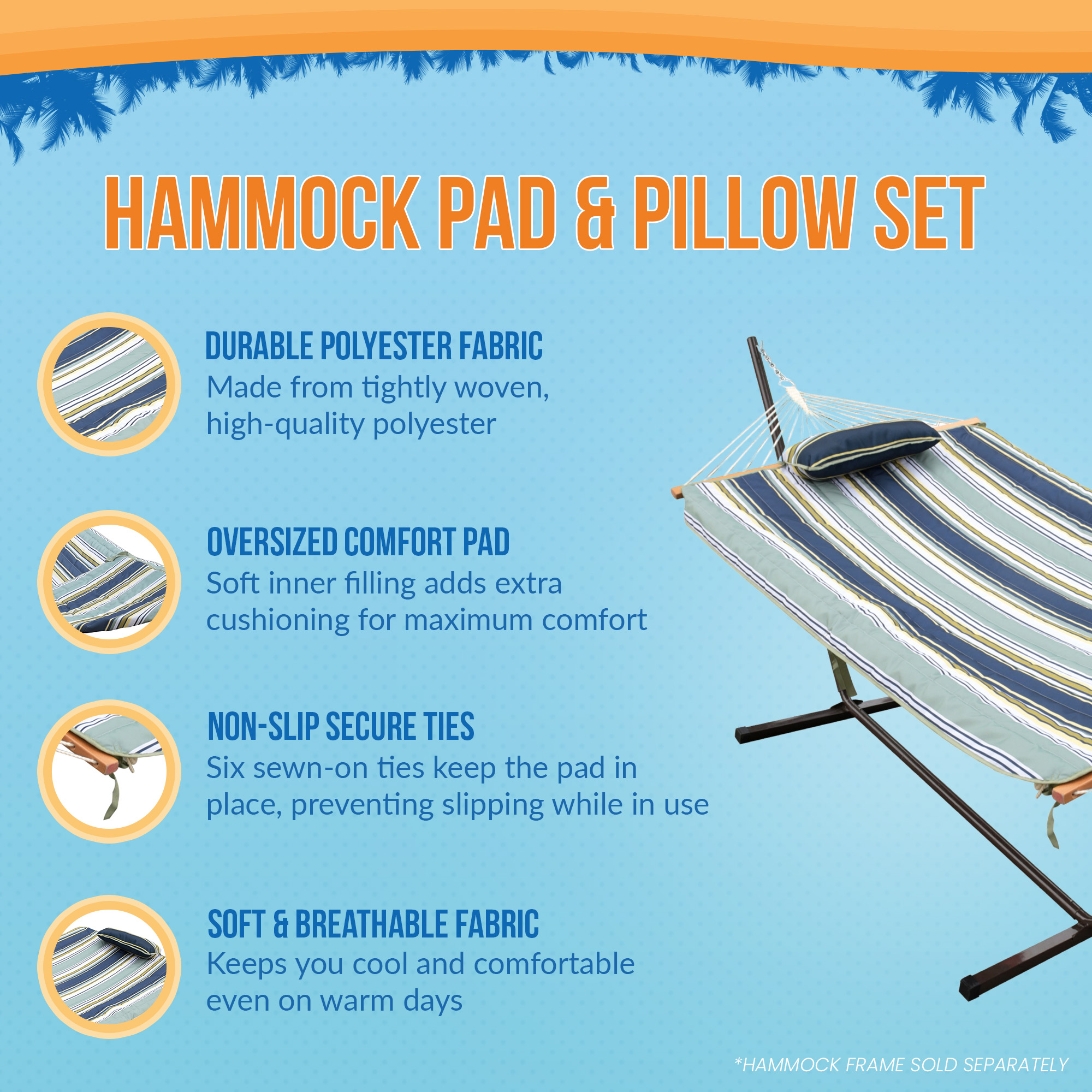 Outdoor Leisure Hammock Pillow & Pad Set - Coastal Turquoise Stripe | NU6802 image 4