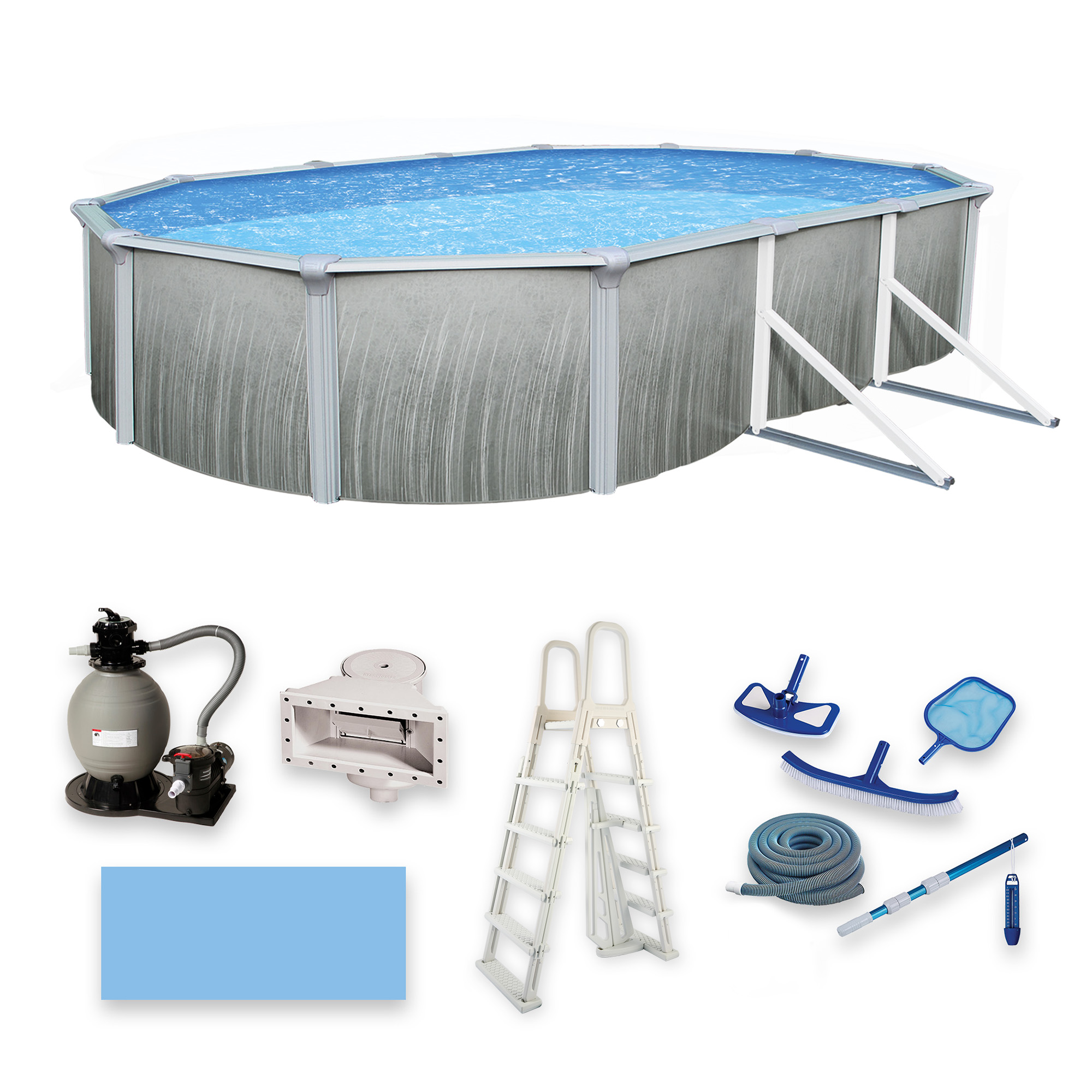 Blue Wave Martinique 12-ft x 24-ft Oval 52-in Deep Above Ground Swimming Pool – Steel Wall & Top Rails, Sand Filter, Skimmer, Liner, A-Frame Ladder image 2