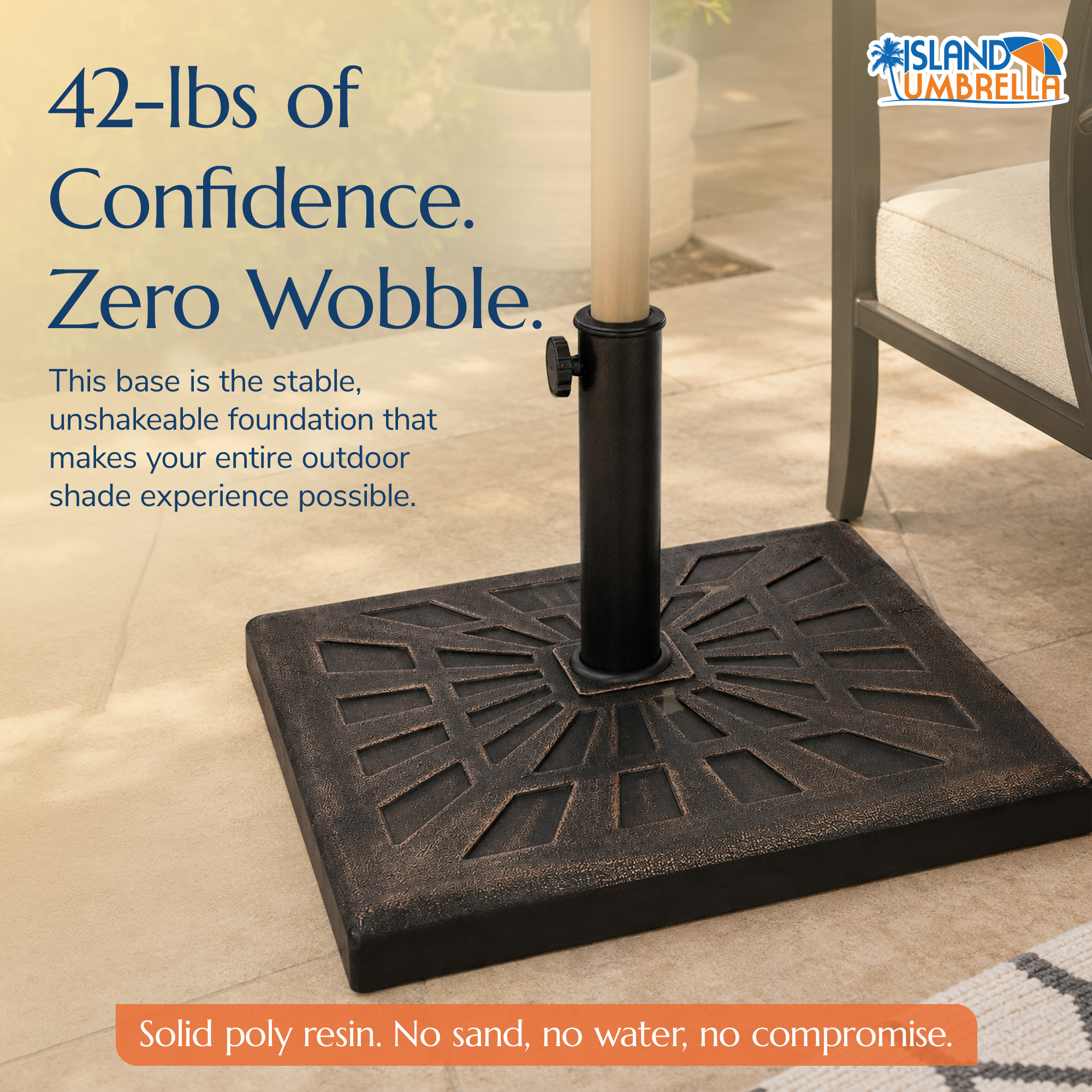 42-lb All-Weather Outdoor Square Resin Umbrella Base - Bronze | NU6891 image 2