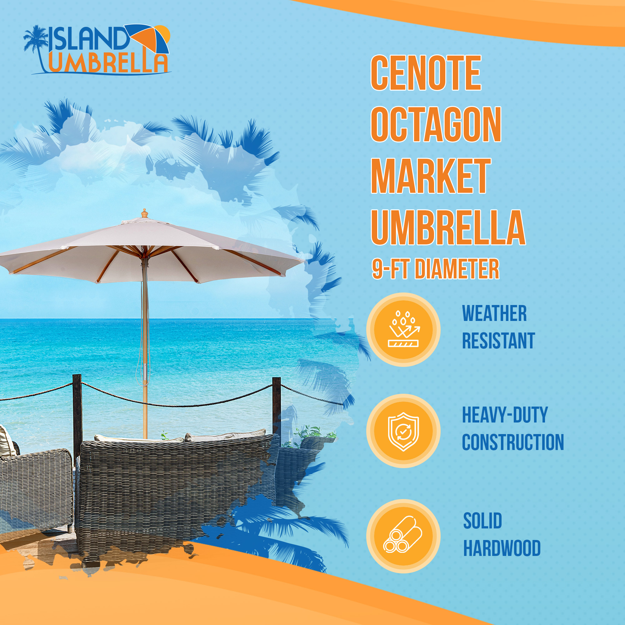 Cenote 9-ft Octagon Market Umbrella - White - Breez-Tex Canopy | NU6853 image 3