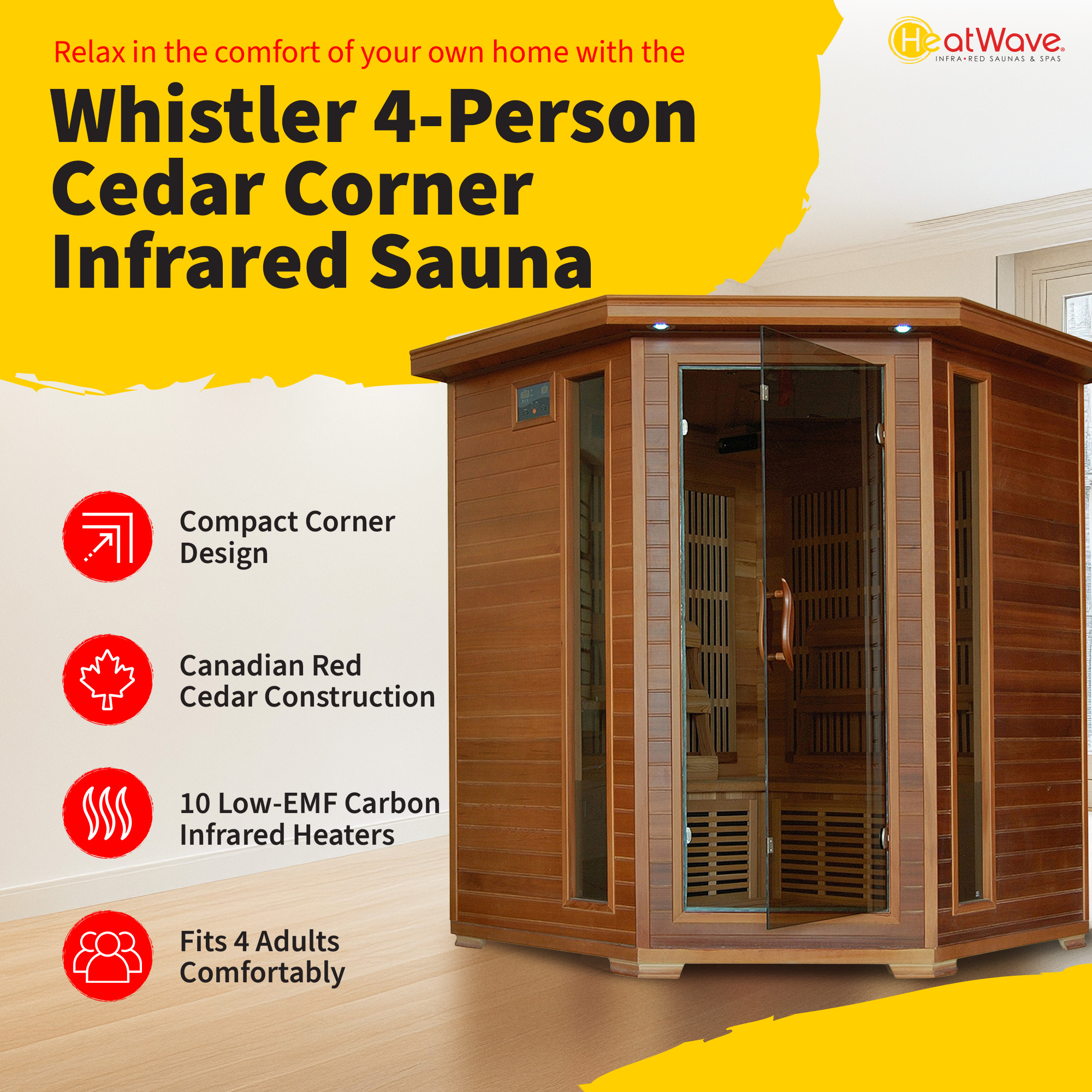 Whistler 4-Person Cedar Corner Infrared Sauna with 10 Carbon Heaters | SA1320 image 3
