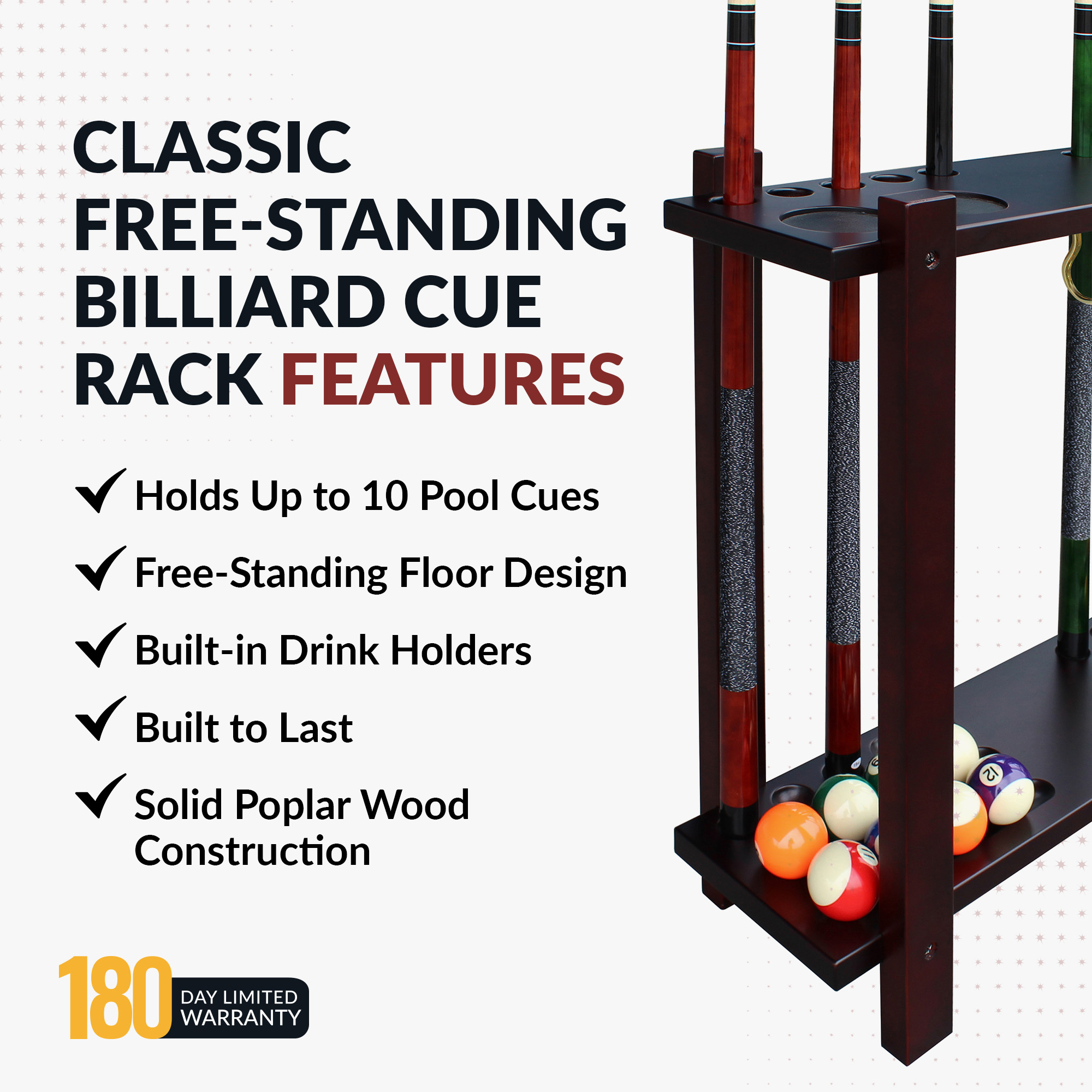Classic 28-in Floor Billiard Cue Rack - Mahogany Finish | BG2567M image 4